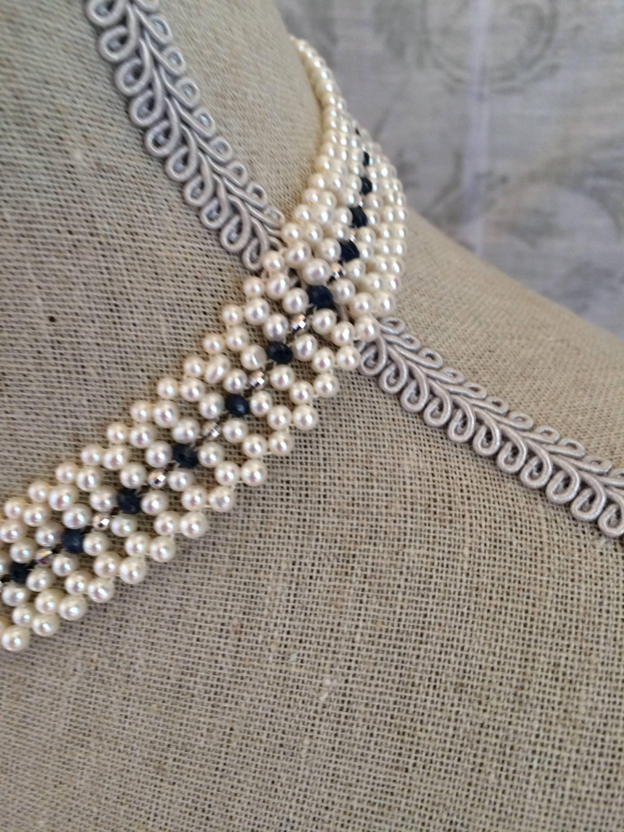 Pearl Sapphire Diamond Woven Necklace 1