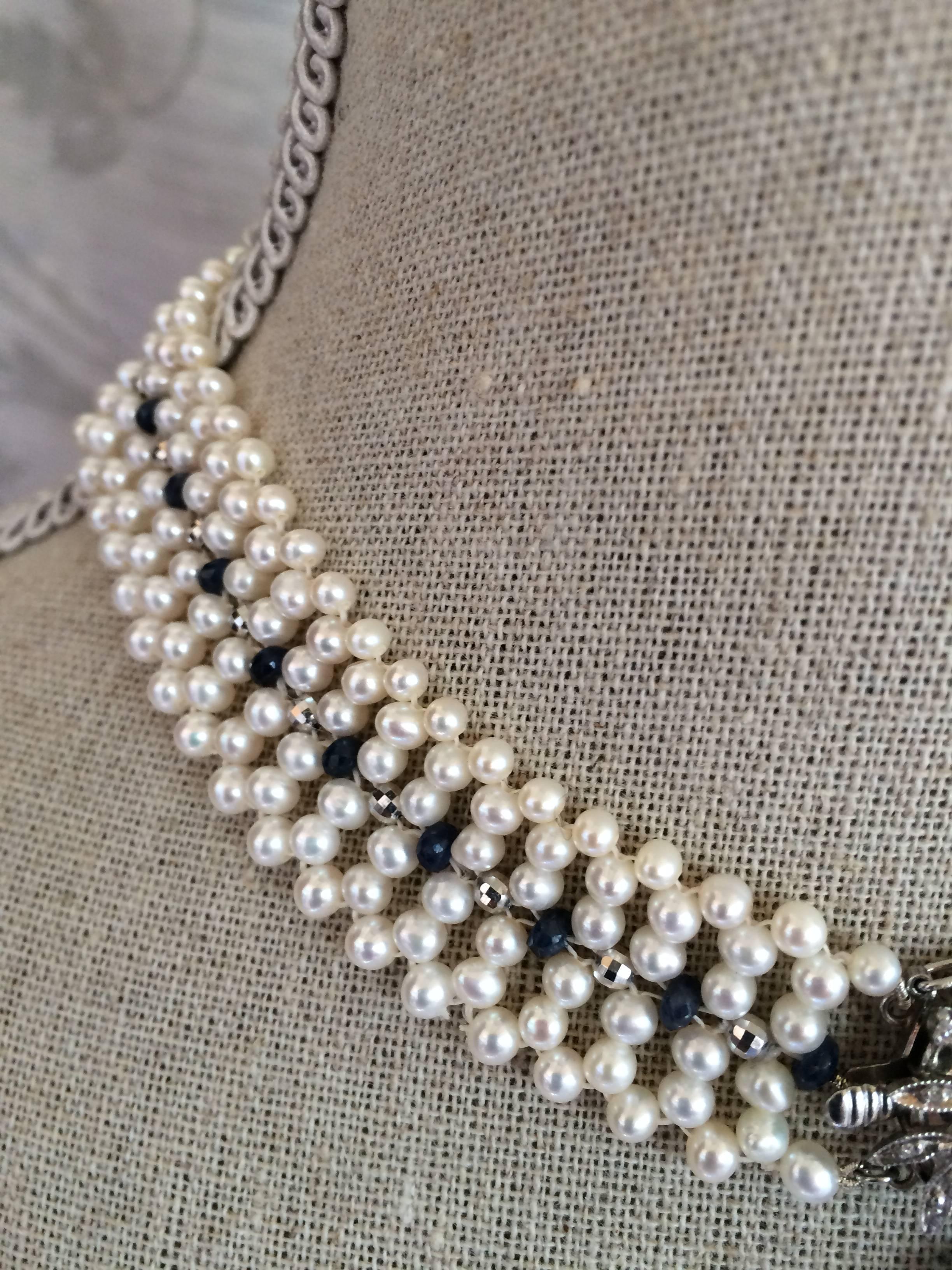 Women's Pearl Sapphire Diamond Woven Necklace