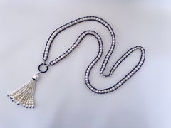 Marina J. Woven Pearl Sautior with Lapis Lazuli Beads and Graduated Pearl Tassel