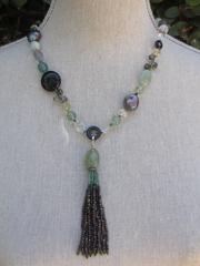 Multi-Gemstone Lariat Necklace with Tassel