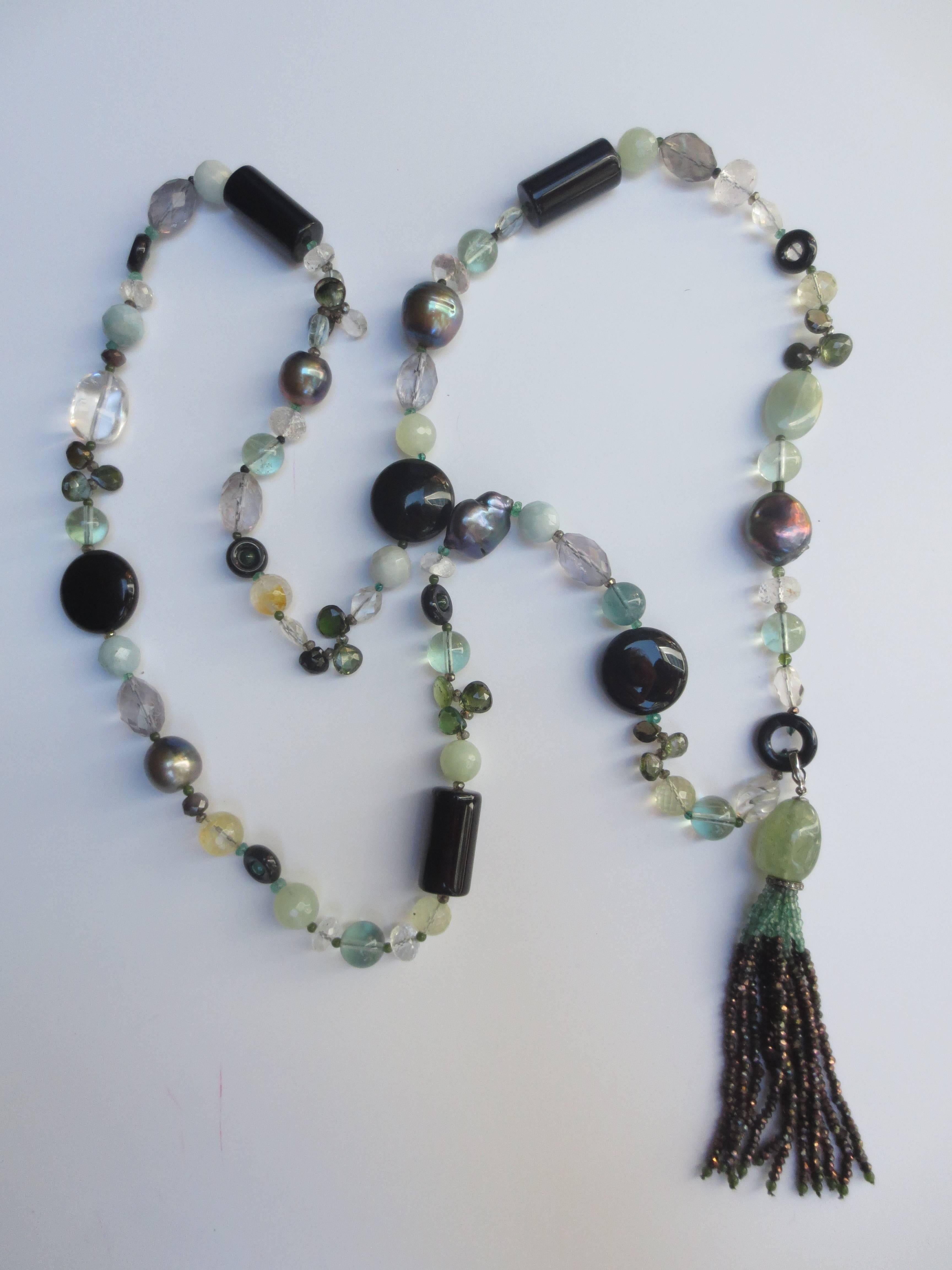Multi-Gemstone Lariat Necklace with Tassel 4