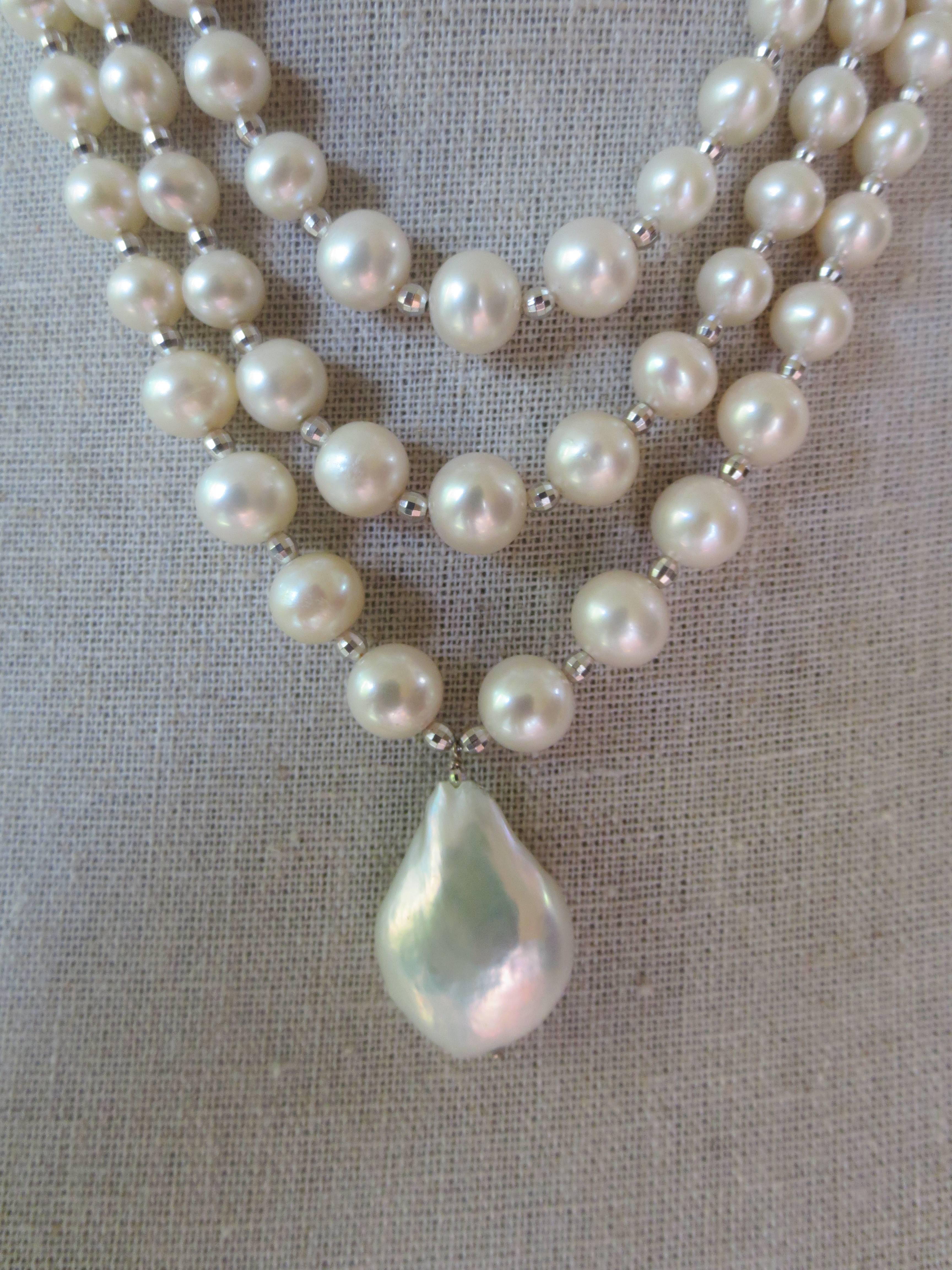 Woven Pearl Draped Choker with Sliding Clasp and Large Baroque Pearl 1