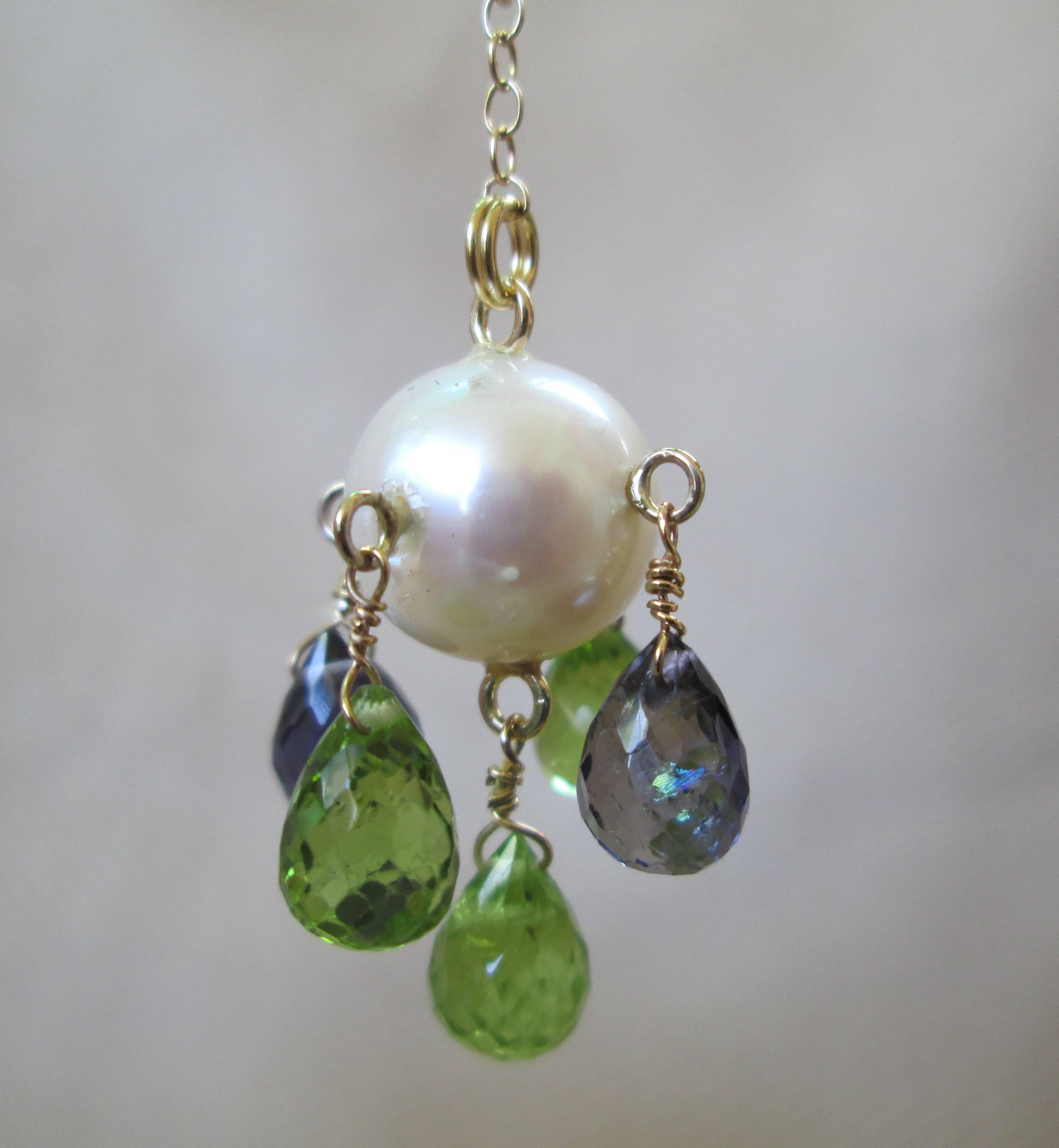 Artist Marina J Pearl with Peridot and Iolite Briolettes Earrings with 14K Yellow Gold