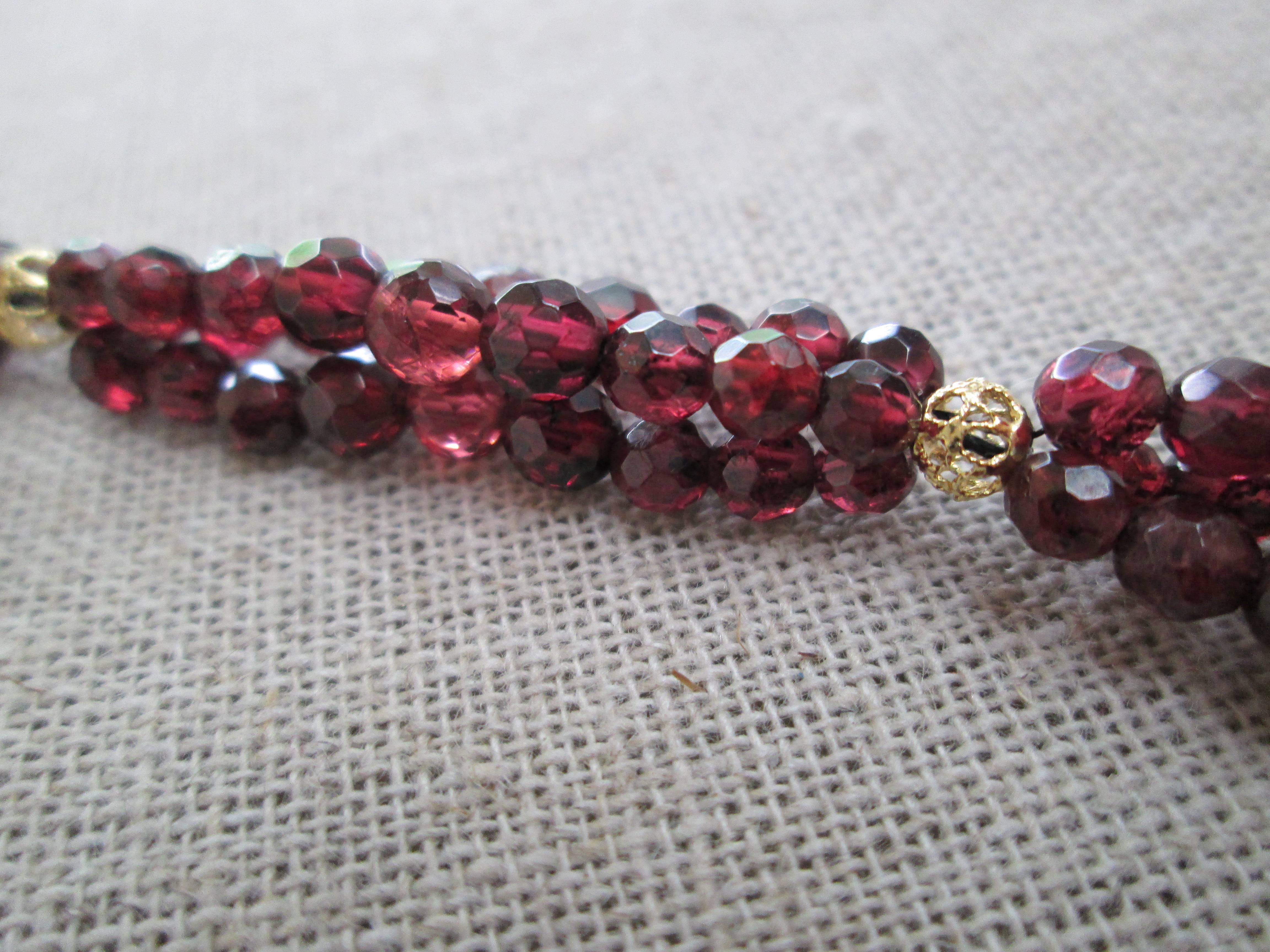 Faceted Garnet Bead Necklace with Peridot and Garnet Gold-Plated Silver Cross 1