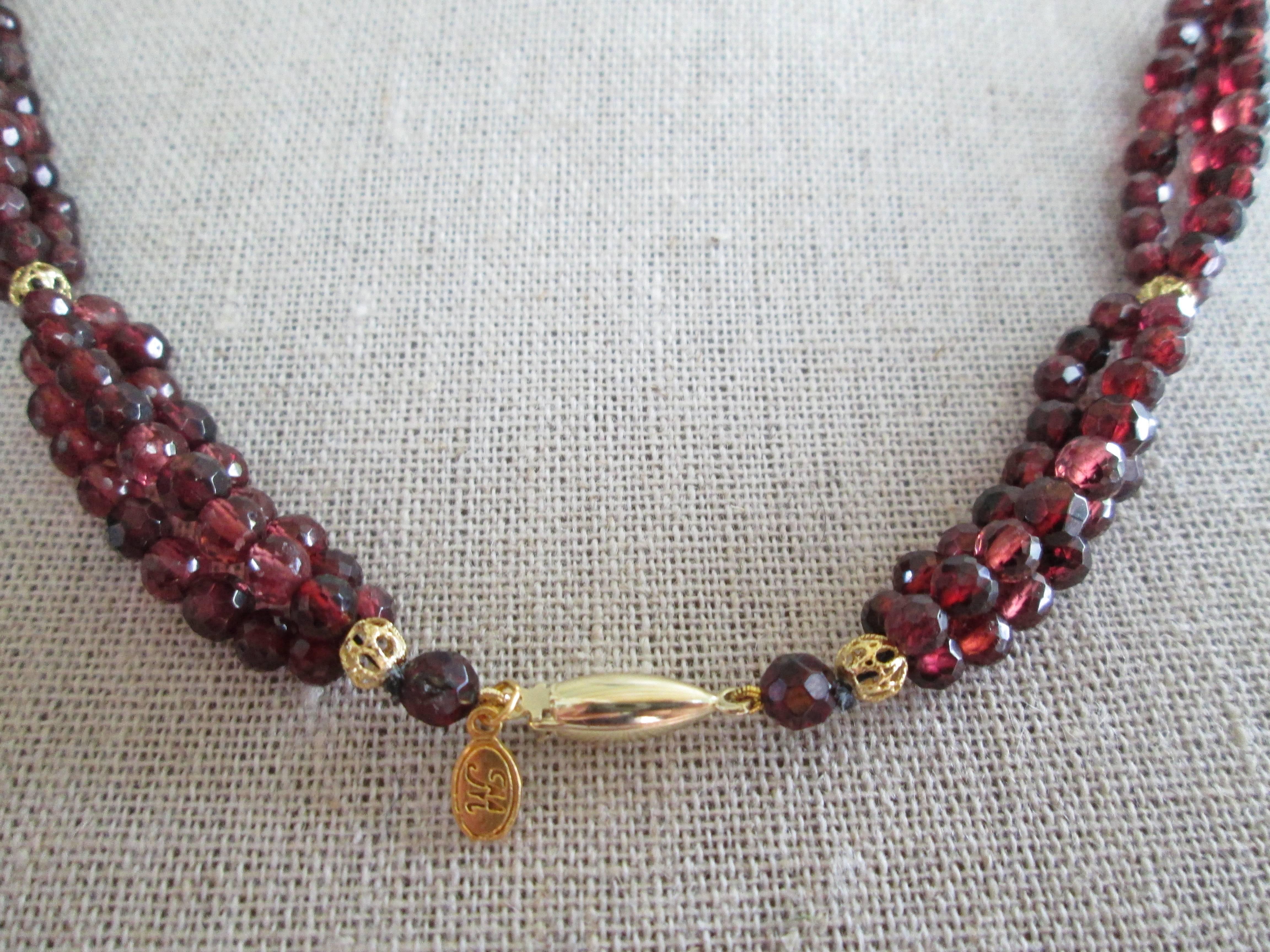 Faceted Garnet Bead Necklace with Peridot and Garnet Gold-Plated Silver Cross 2