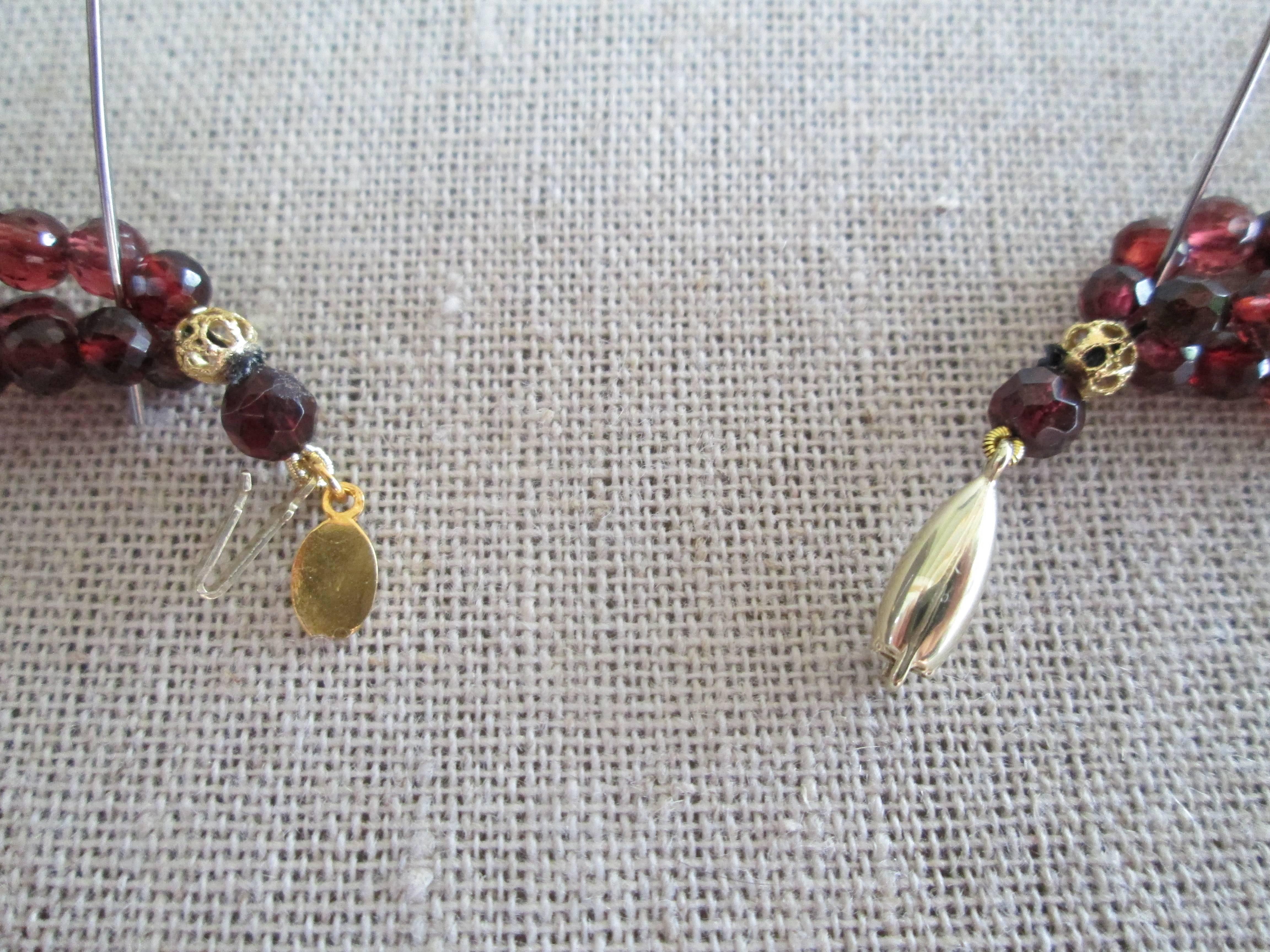 Faceted Garnet Bead Necklace with Peridot and Garnet Gold-Plated Silver Cross 3