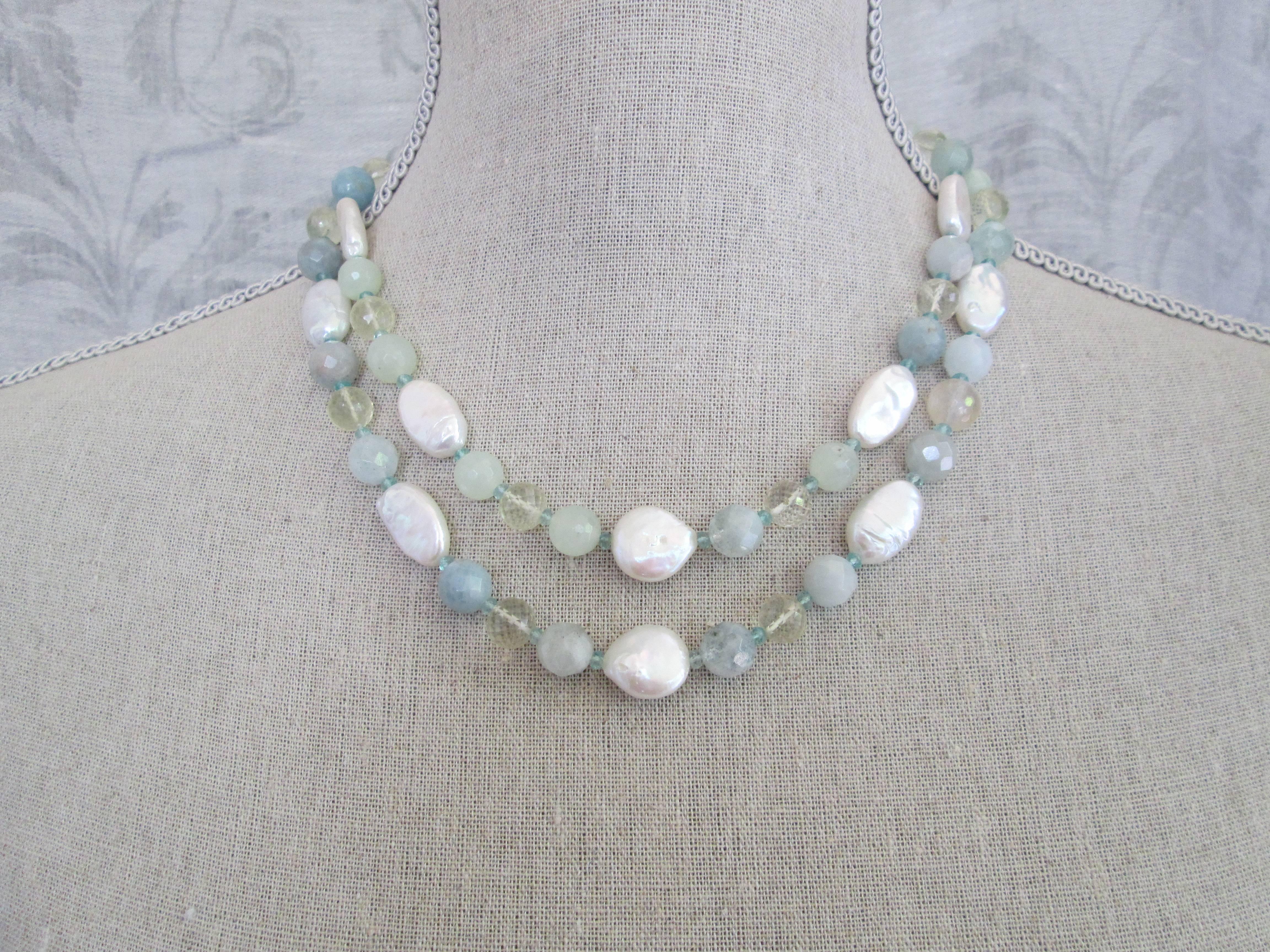 Artist Pearl and Multi-Gemstone Long Lariat Necklace