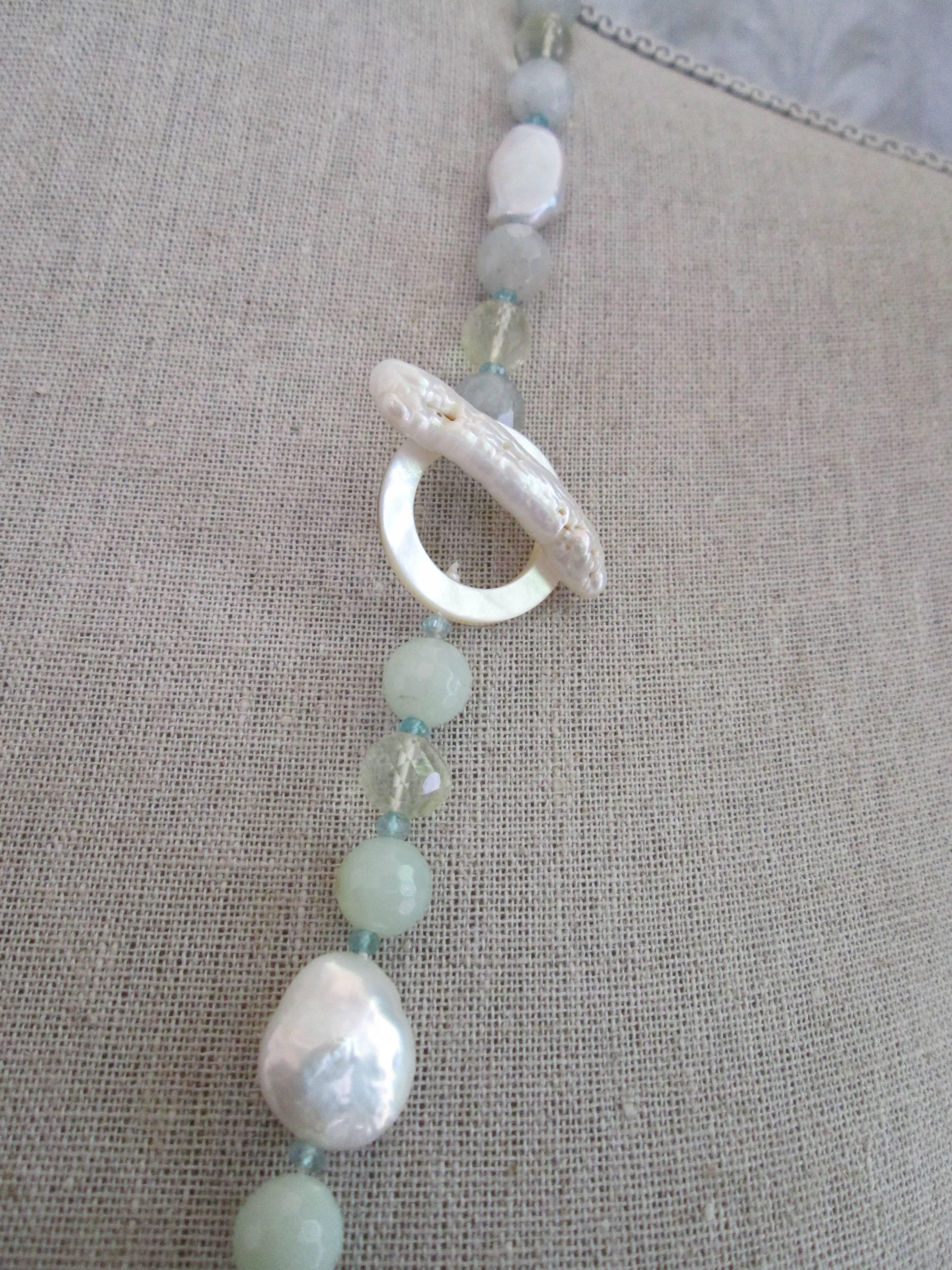 Pearl and Multi-Gemstone Long Lariat Necklace In New Condition In Los Angeles, CA