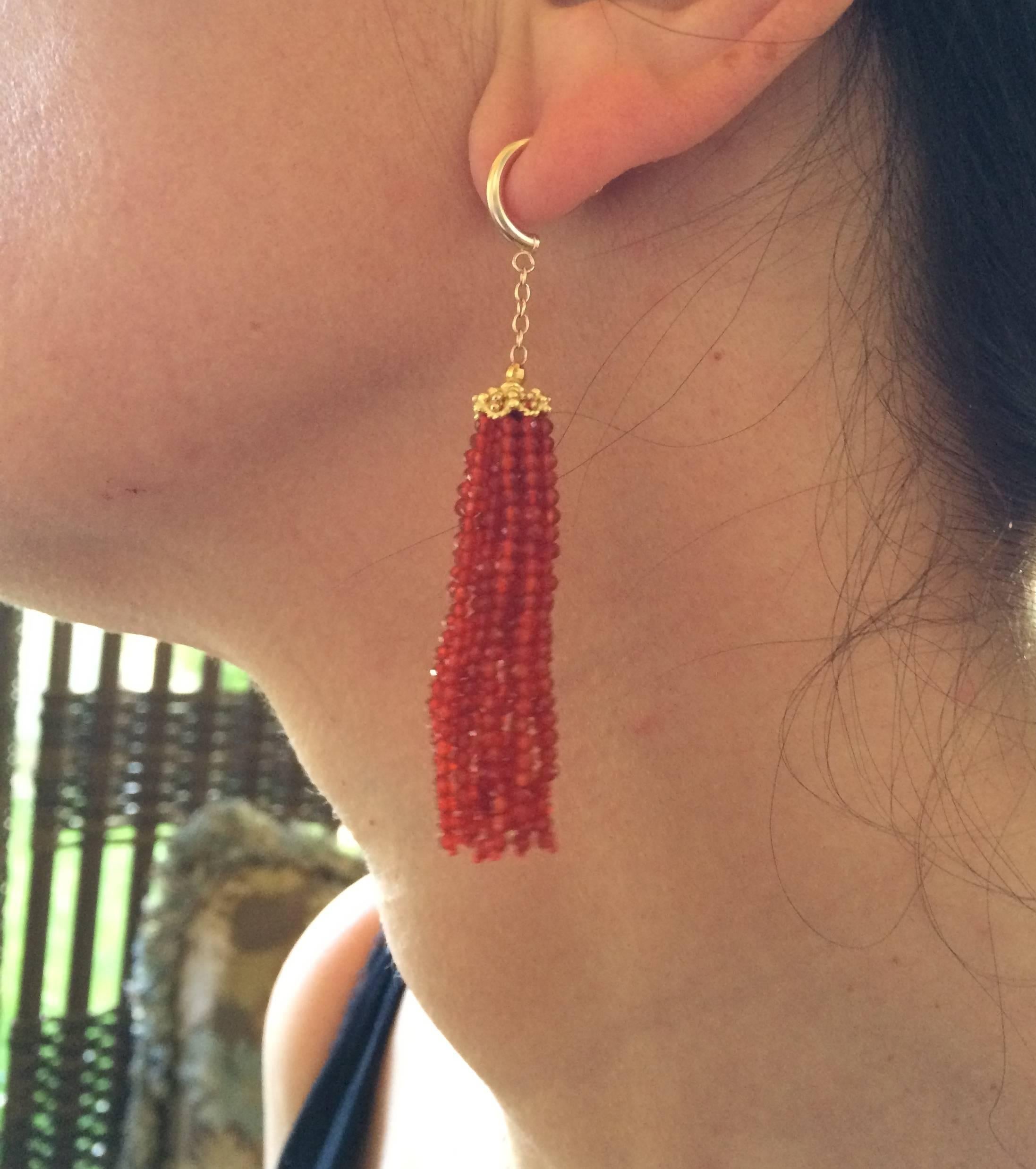 Marina J Faceted Carnelian Dangle Tassel Earrings with Gold Filigree Cap In New Condition In Los Angeles, CA