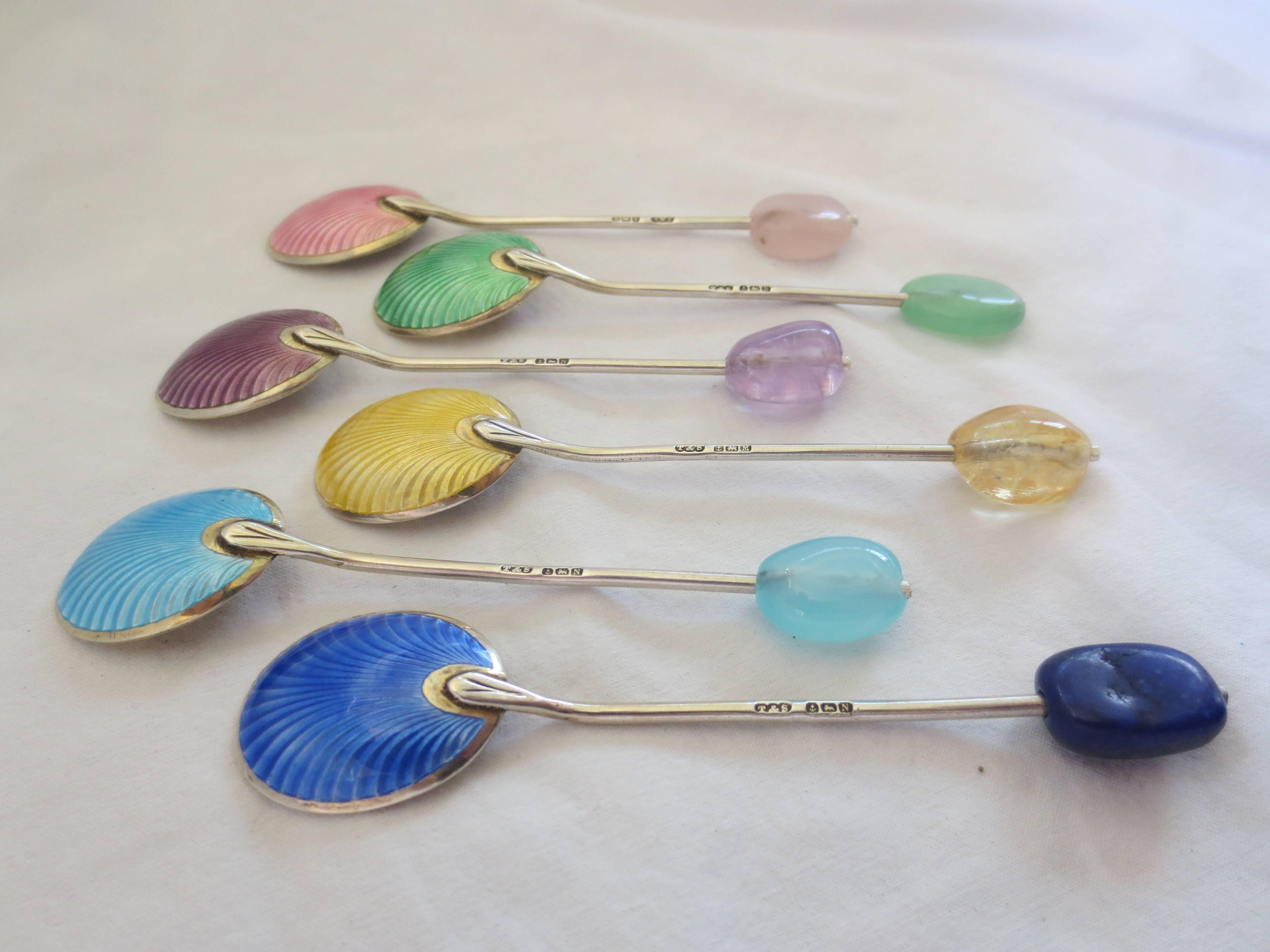 Women's or Men's One-of-a-kind Enameled Silver Spoons Refurbished with Semi precious stone beads.