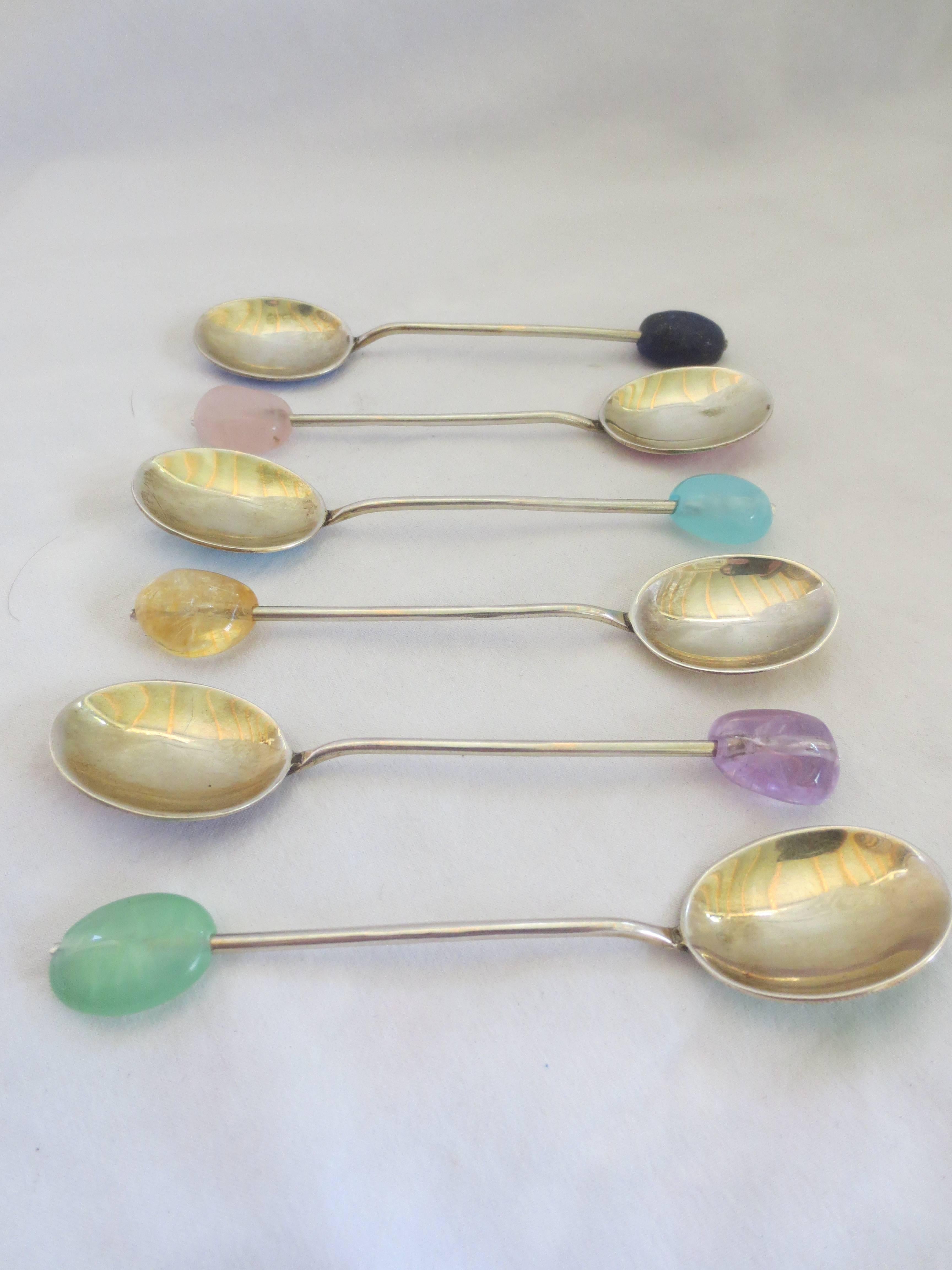 One-of-a-kind Enameled Silver Spoons Refurbished with Semi precious stone beads. 1