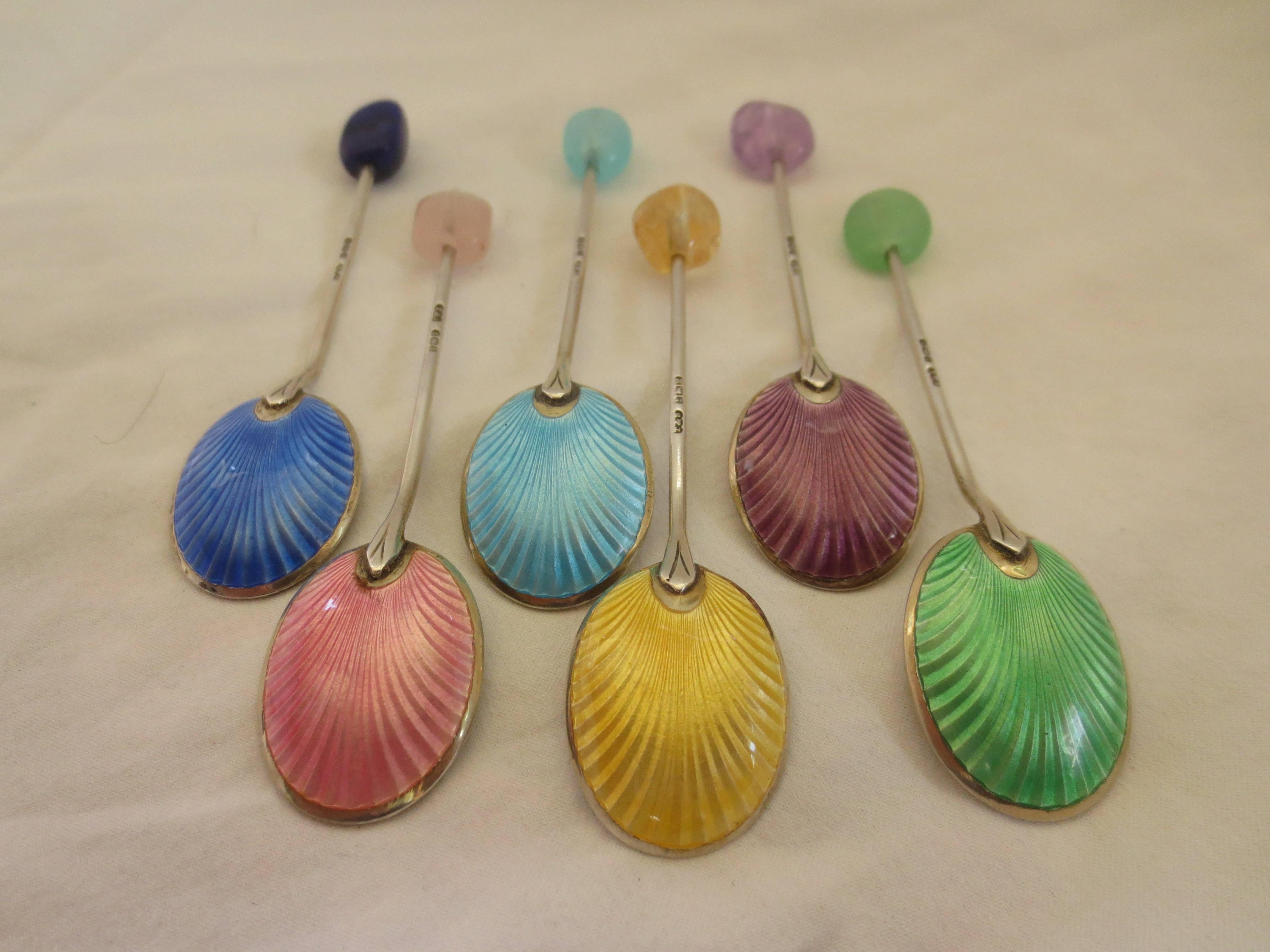 One-of-a-kind Enameled Silver Spoons Refurbished with Semi precious stone beads. 3