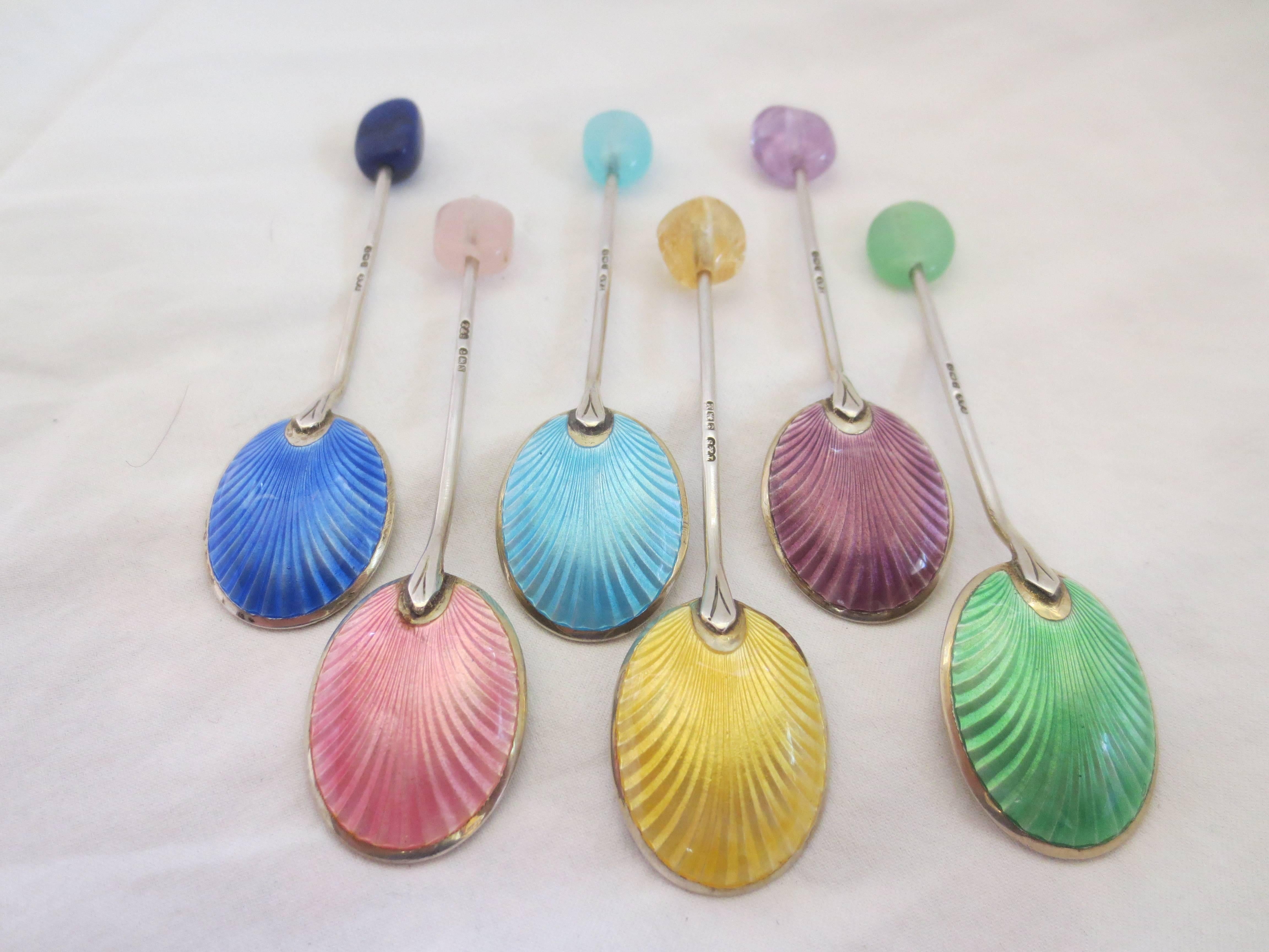 One-of-a-kind Enameled Silver Spoons Refurbished with Semi precious stone beads. 4