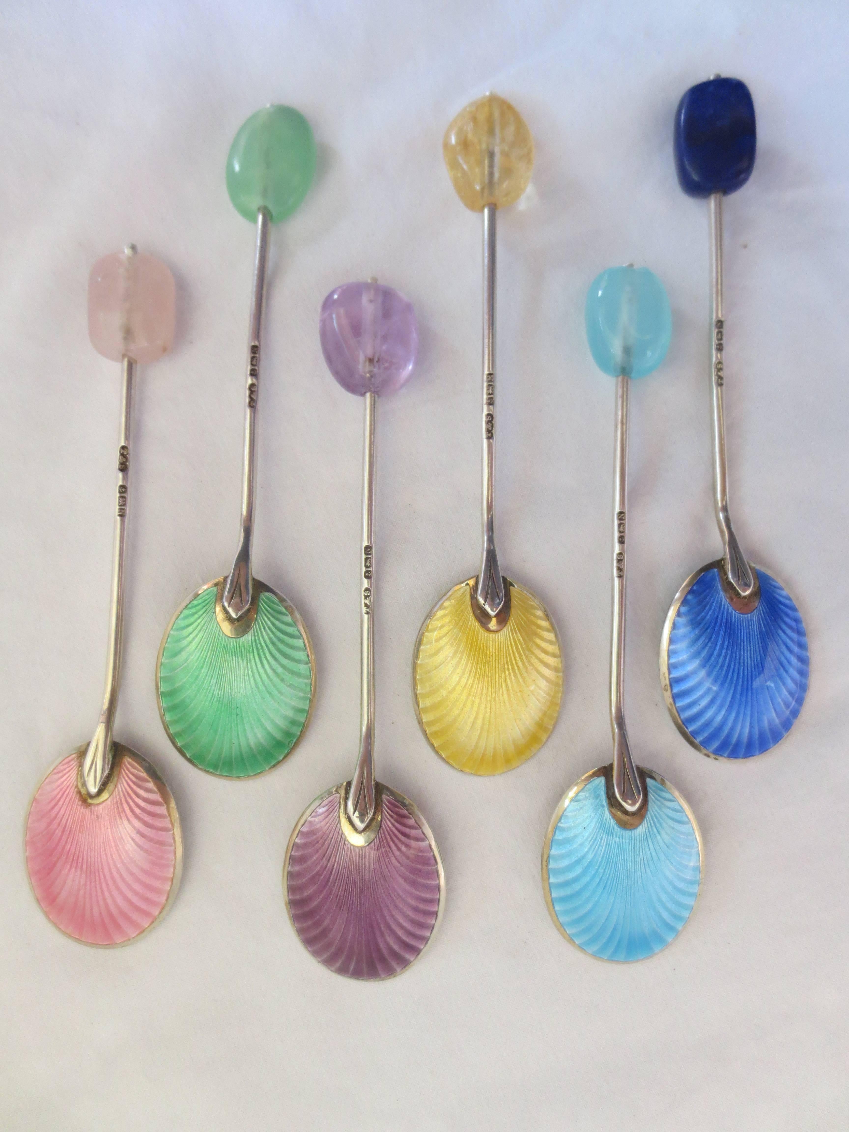 One-of-a-kind Enameled Silver Spoons Refurbished with Semi precious stone beads. 5