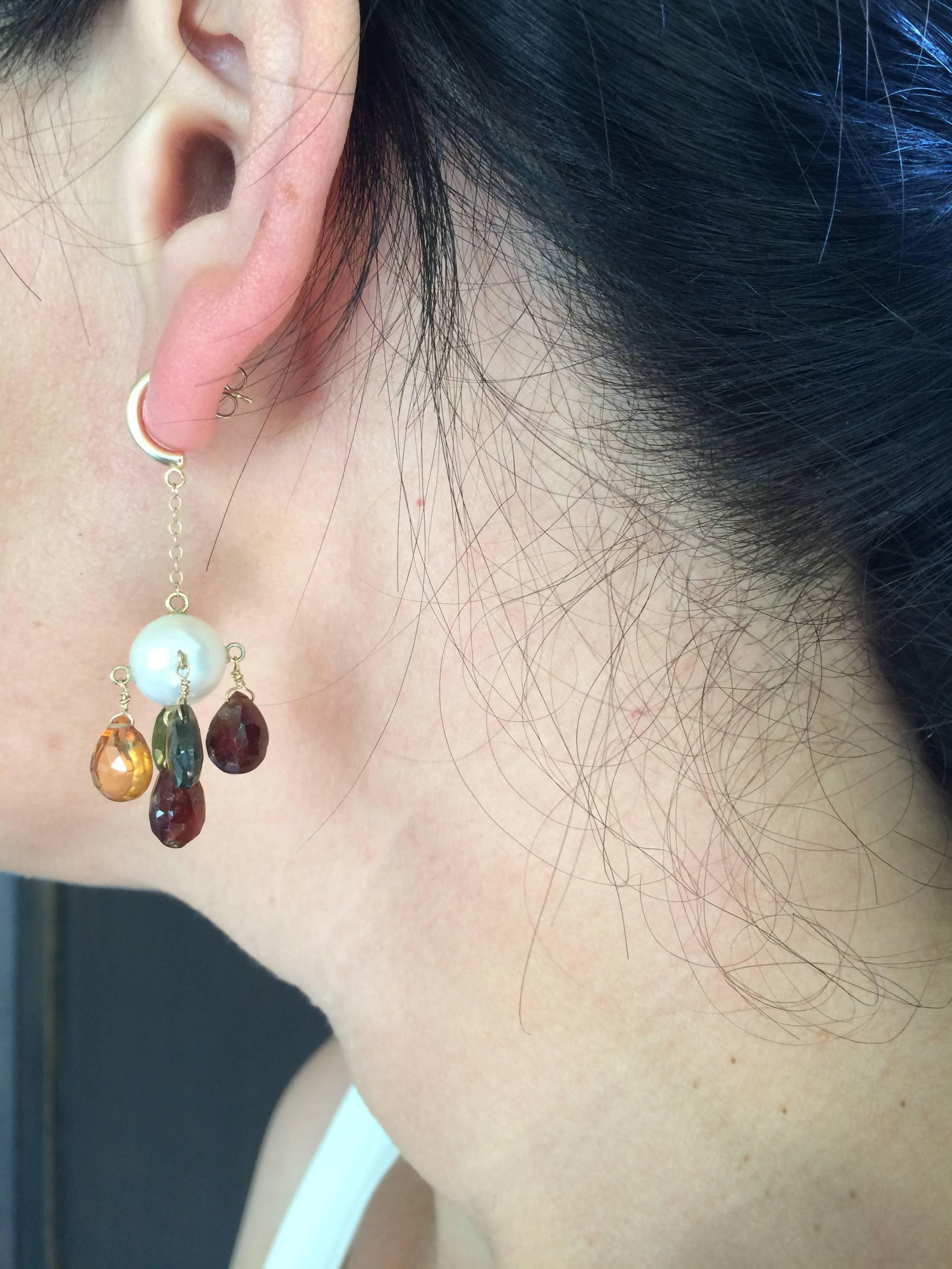 Marina J Pearl, Multicolor Tourmaline Briolettes &  14 k Gold Dangle Earrings  For Sale 1