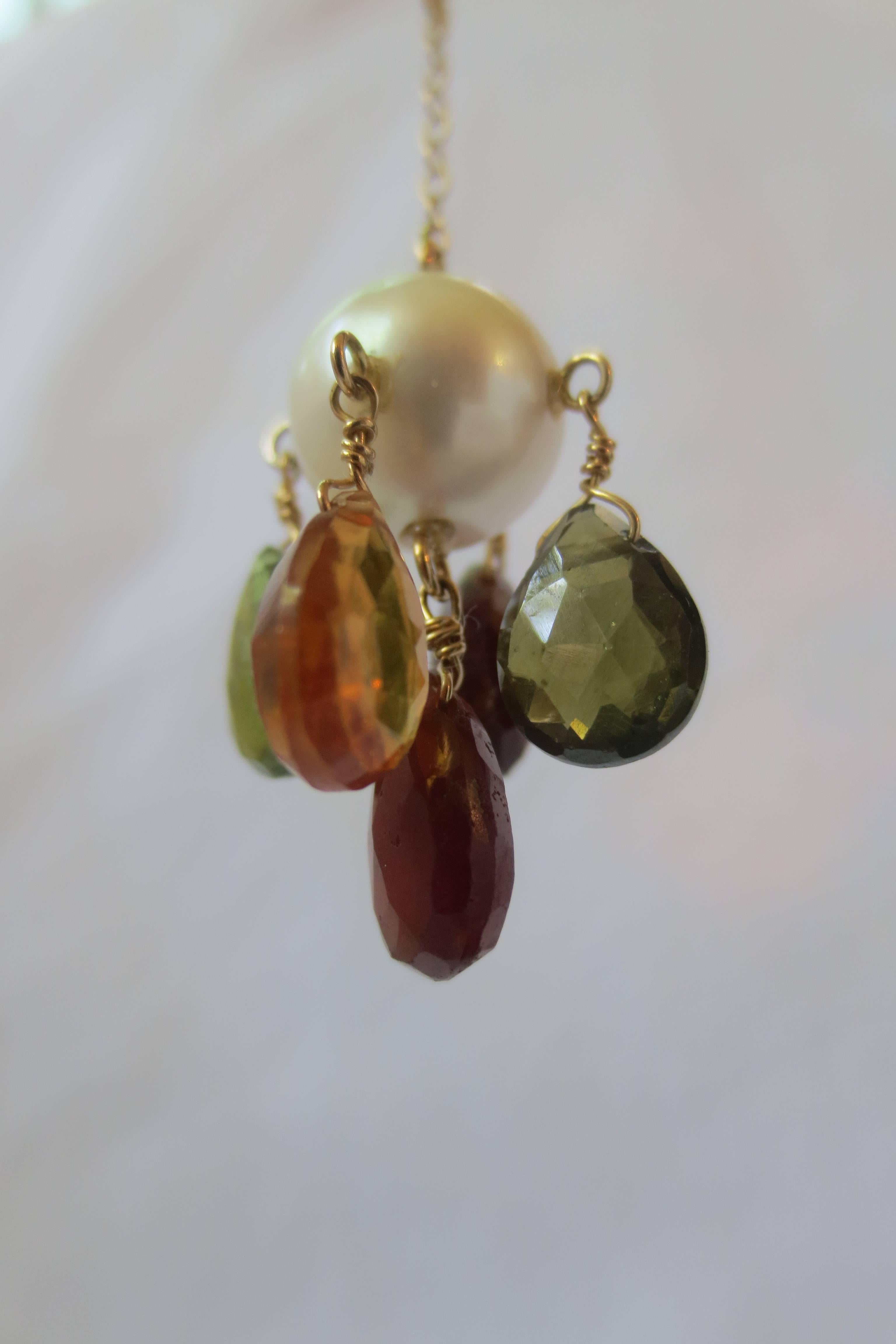 Marina J Pearl, Multicolor Tourmaline Briolettes &  14 k Gold Dangle Earrings For Sale 2