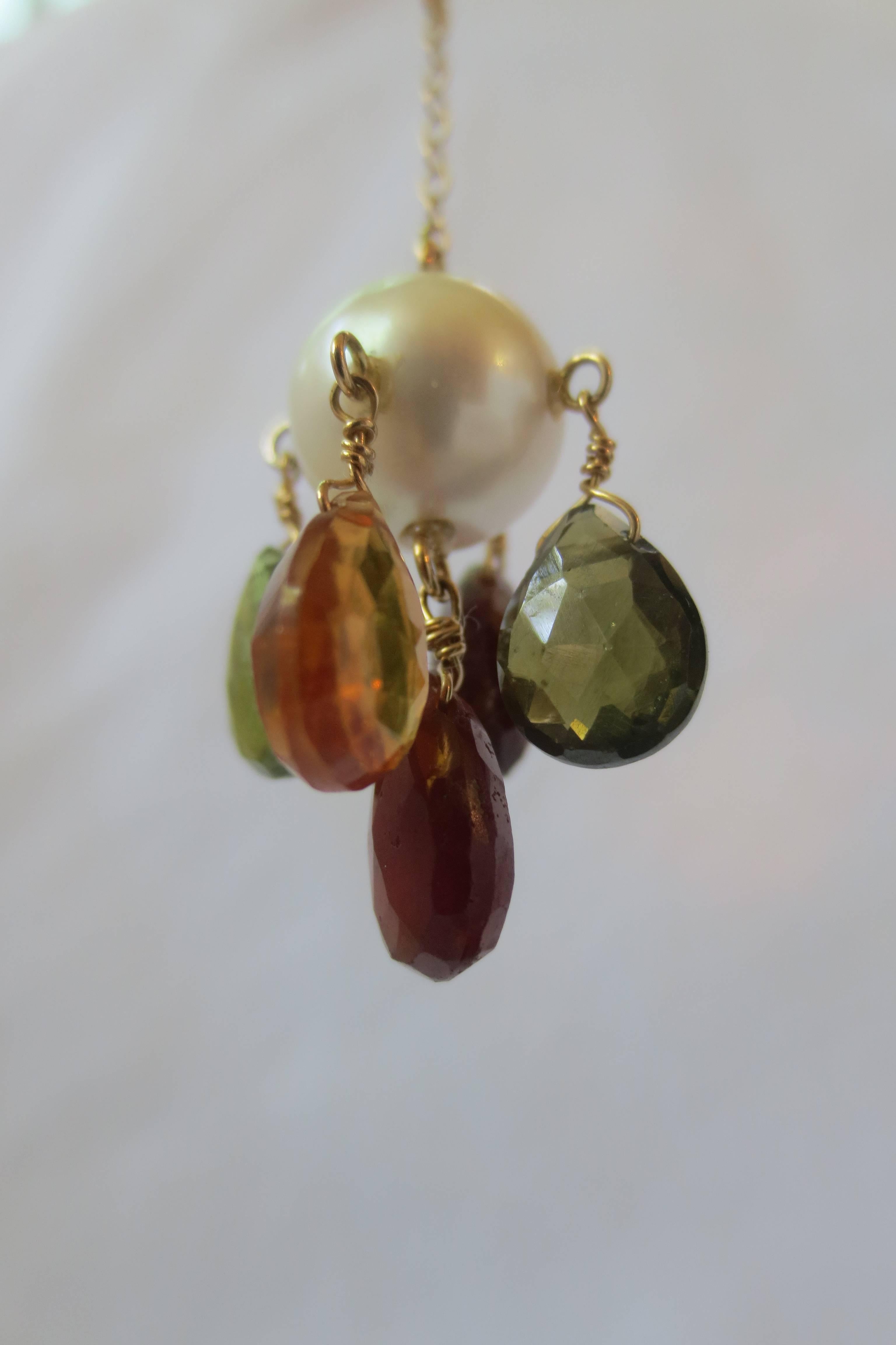 Marina J Pearl, Multicolor Tourmaline Briolettes &  14 k Gold Dangle Earrings  For Sale 2