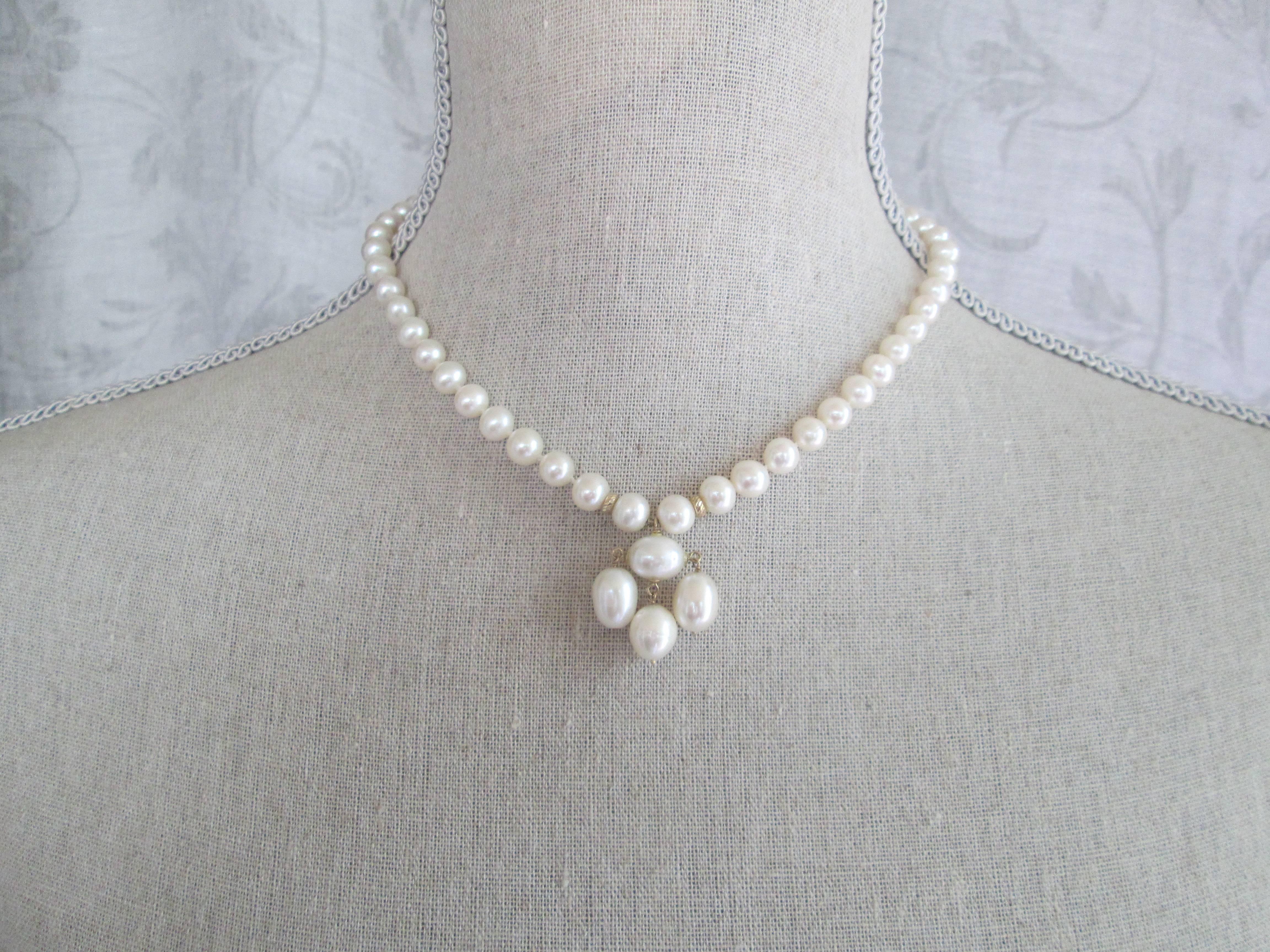 Artist Marina J Pearl Necklace with Baroque Pearl Centerpiece & 14k Gold Clasp For Sale