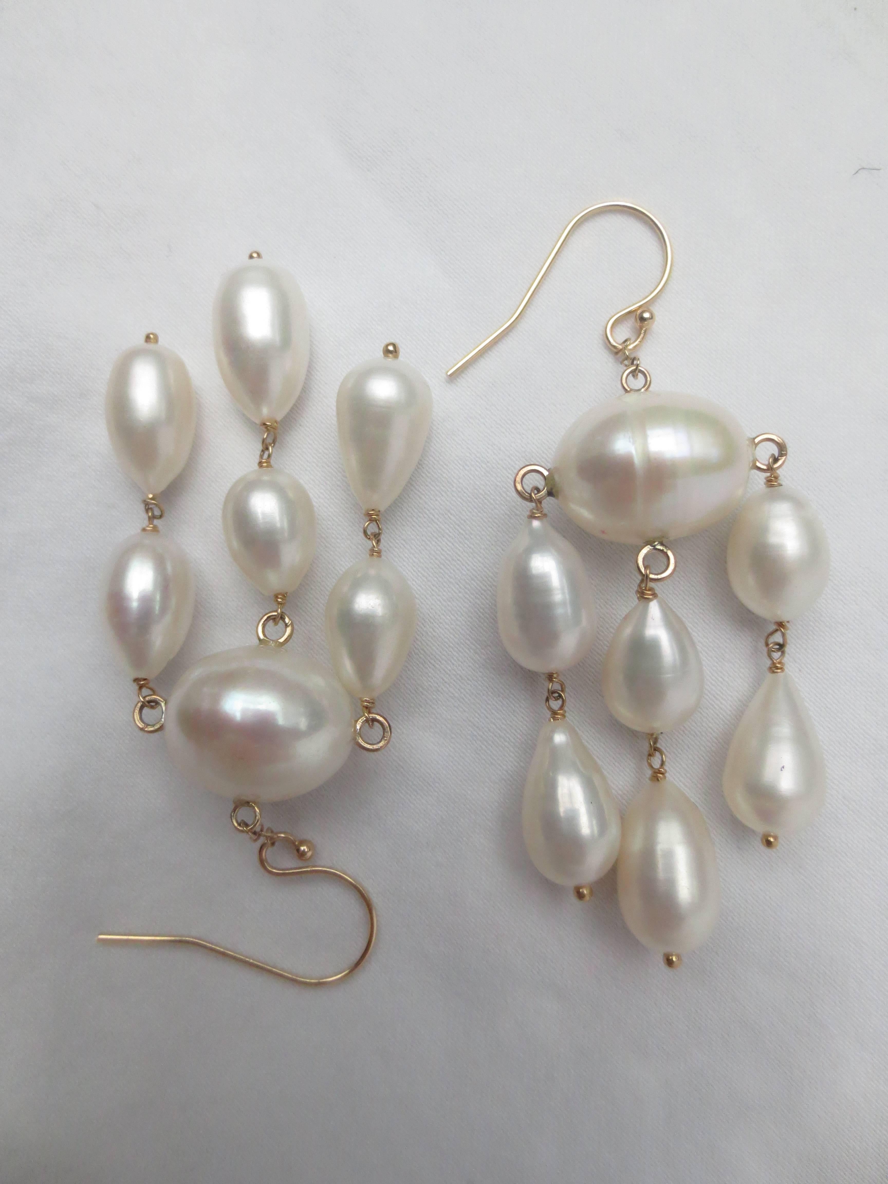 Women's Marina J Oval and Teardrop Baroque Pearl Dangle Earrings with 14 K Gold Wire