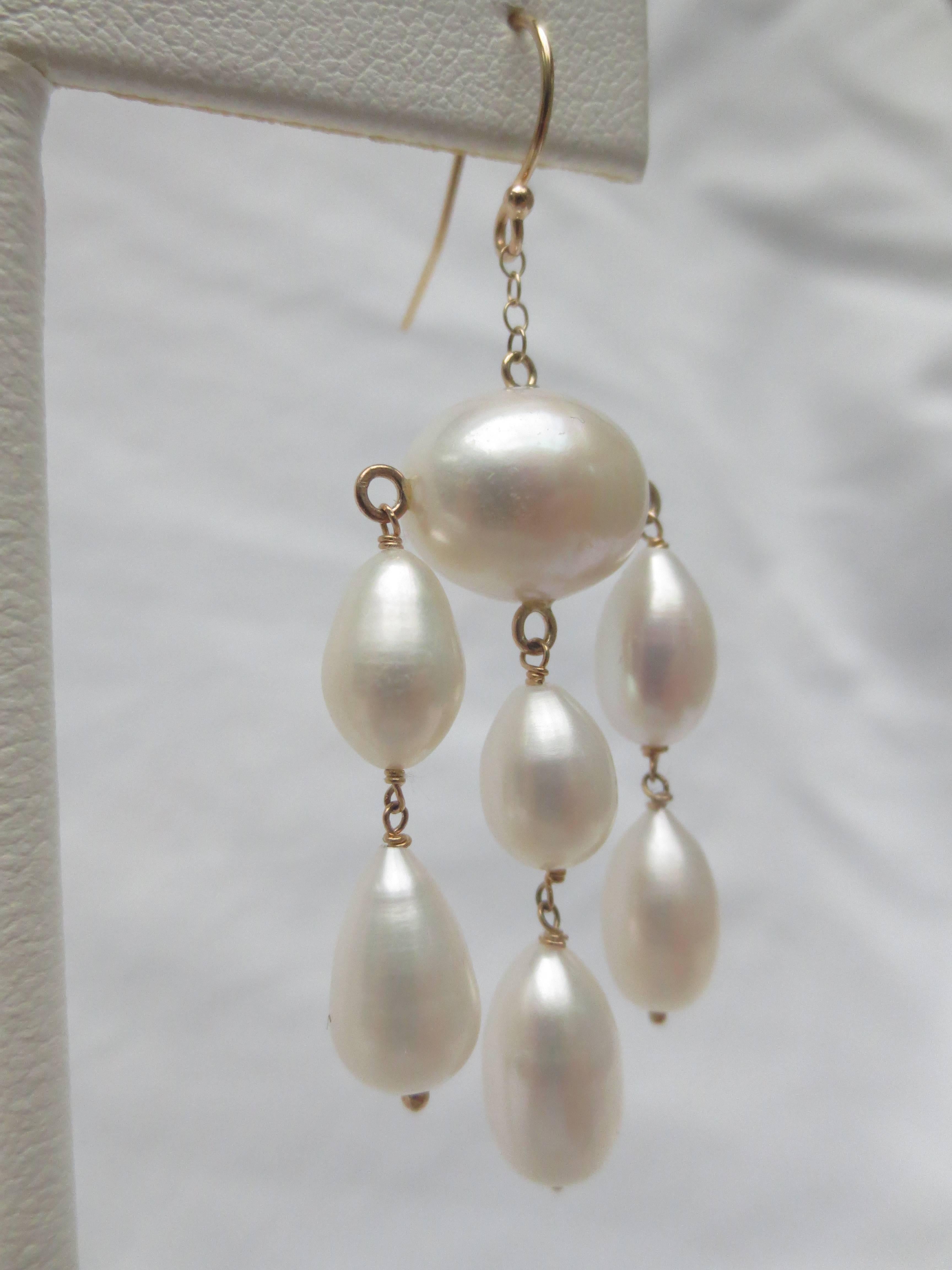 Artist Marina J Oval and Teardrop Baroque Pearl Dangle Earrings with 14 K Gold Wire