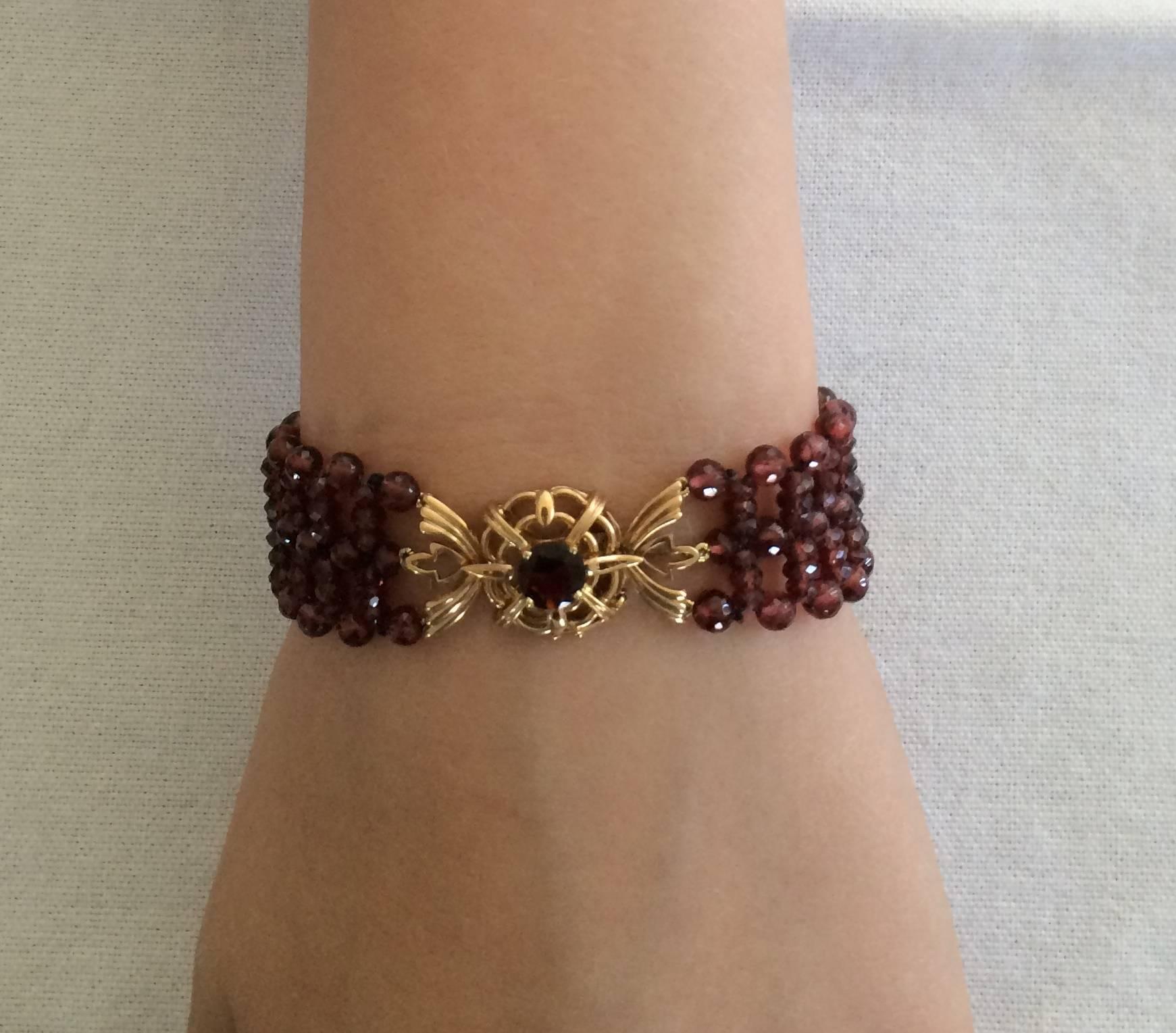 Marina J. Woven Multi-Strand Faceted Garnet Beaded Bracelet & 14K Yellow Gold  In New Condition In Los Angeles, CA