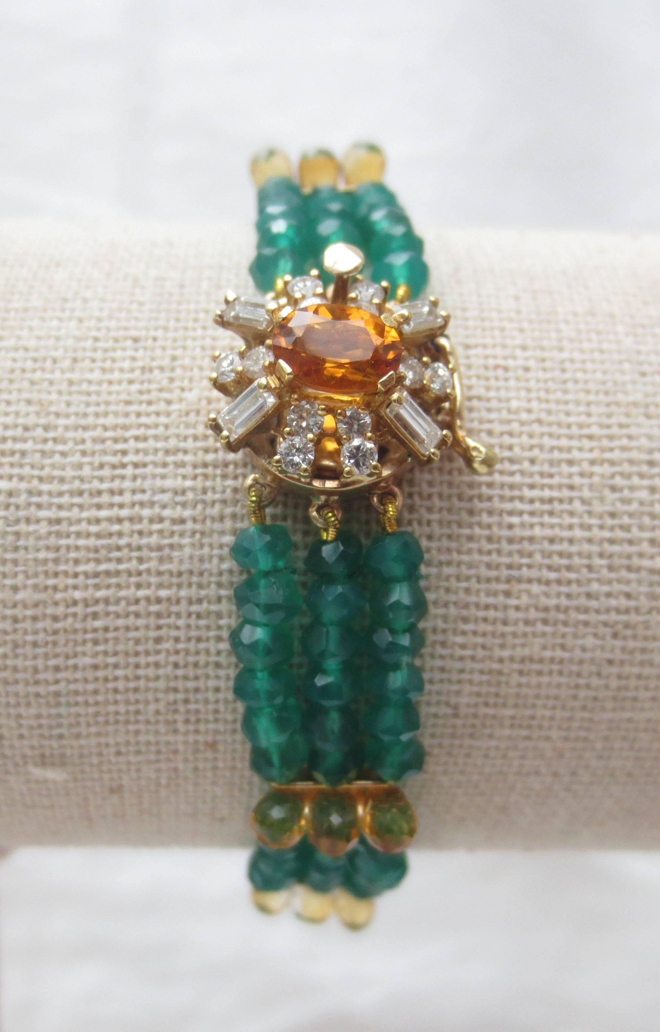 Artist Marina J. Diamonds, Citrine and 14K Gold Clasp with Faceted Green Onyx Bracelet