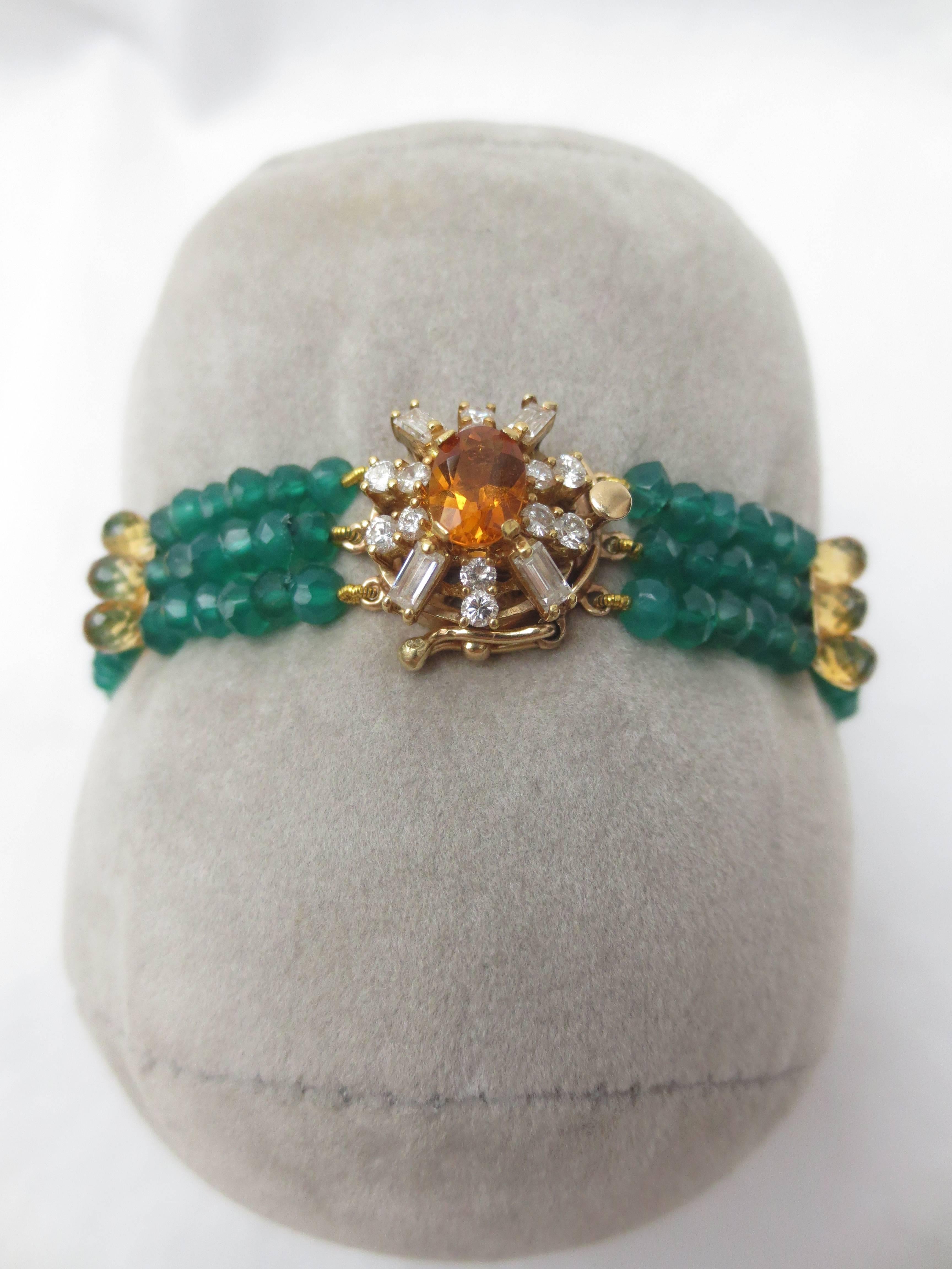 Marina J. Diamonds, Citrine and 14K Gold Clasp with Faceted Green Onyx Bracelet In New Condition In Los Angeles, CA