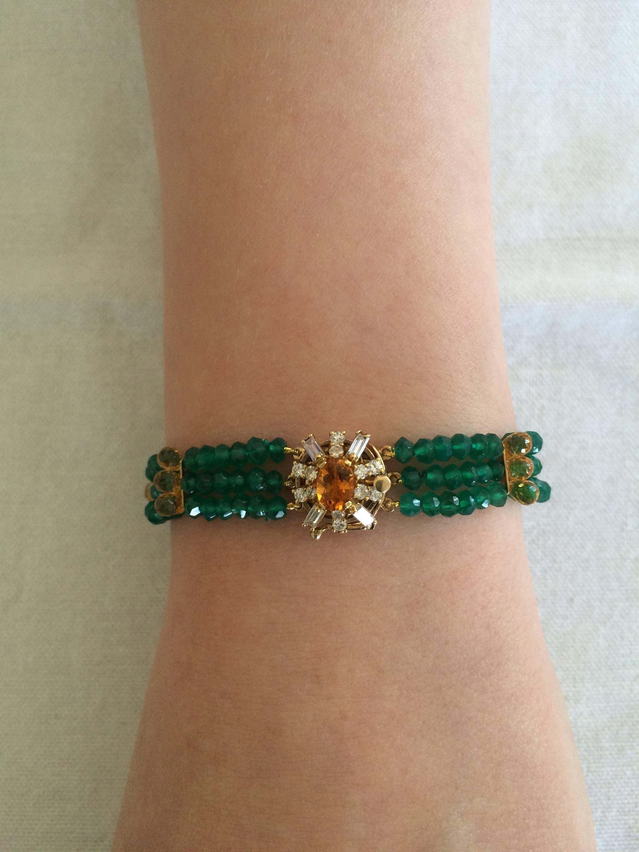 Marina J. Diamonds, Citrine and 14K Gold Clasp with Faceted Green Onyx Bracelet 1