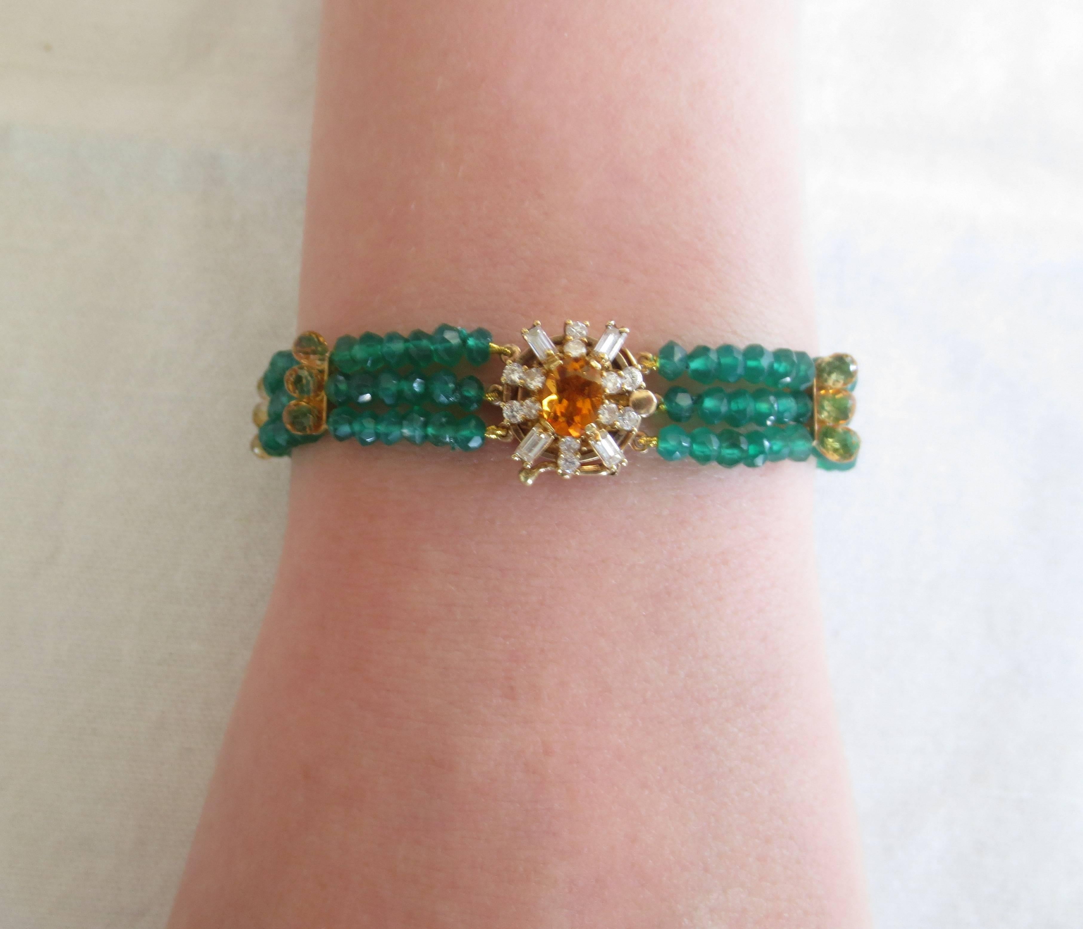 Marina J. Diamonds, Citrine and 14K Gold Clasp with Faceted Green Onyx Bracelet 2