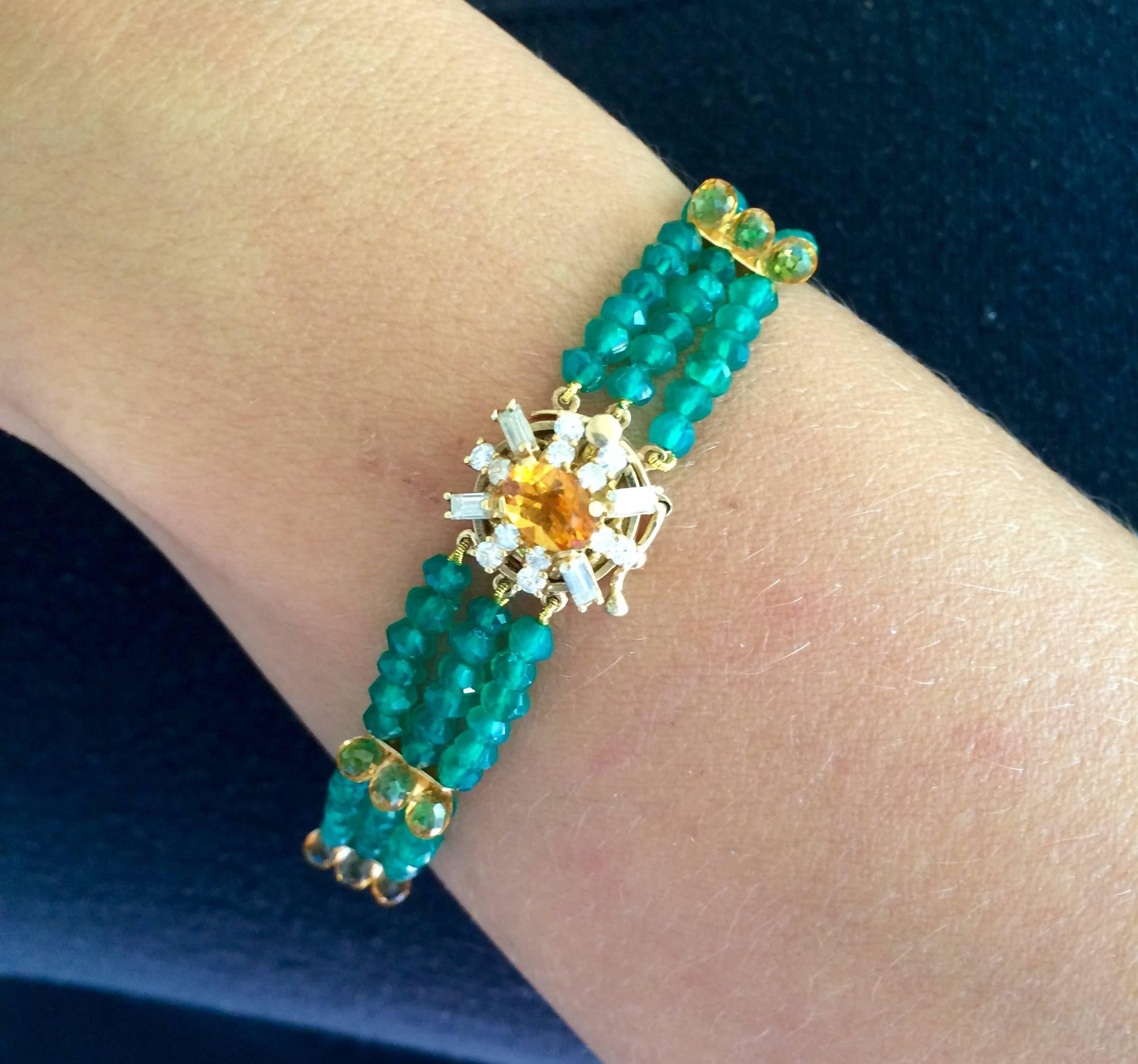 Marina J. Diamonds, Citrine and 14K Gold Clasp with Faceted Green Onyx Bracelet 3