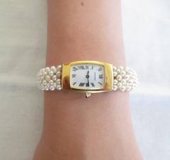 Marina J Woven Pearl Band for 14 k Yellow Gold "Hamilton" Ladies watch and clasp