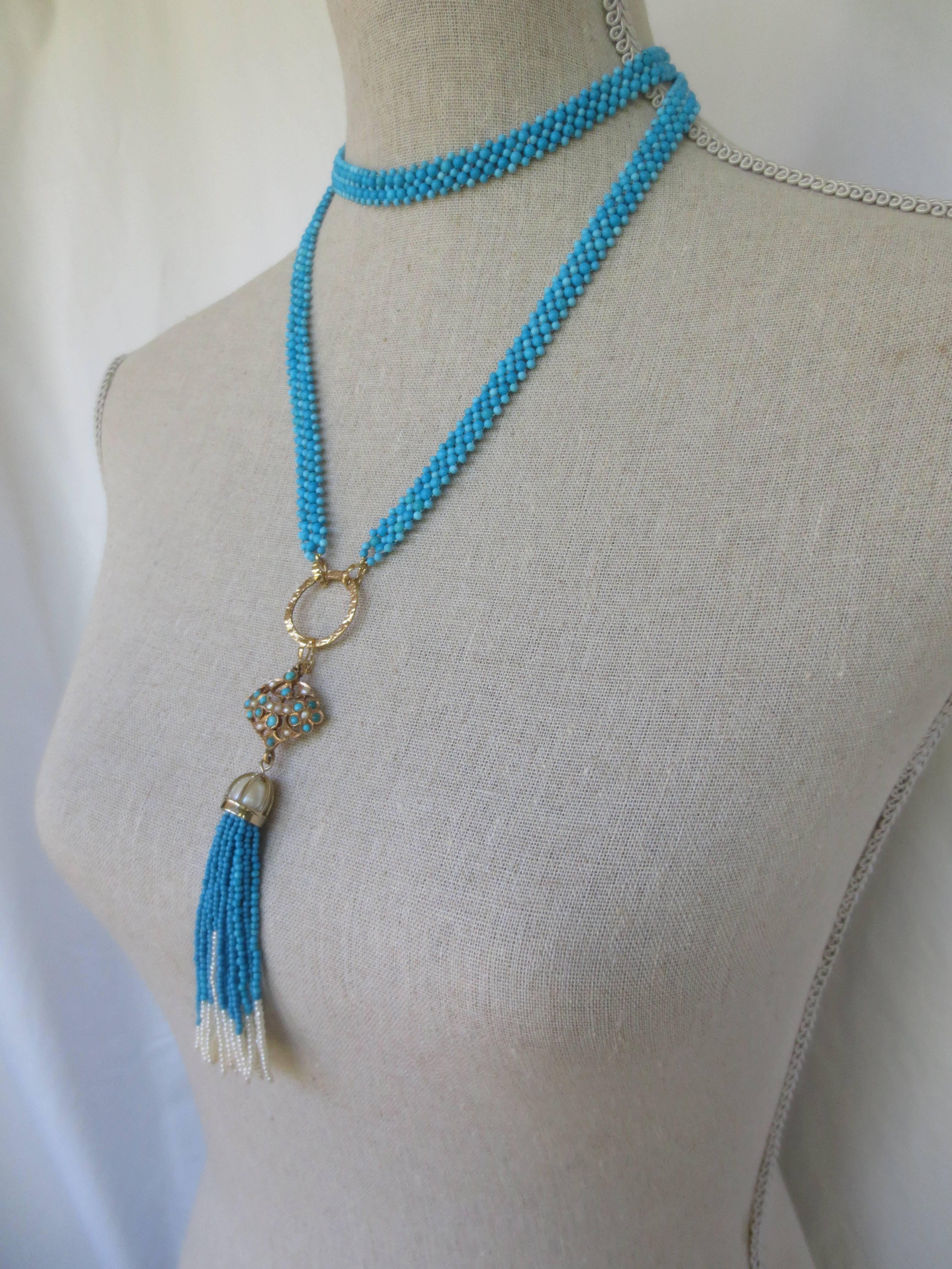 Artist Marina j Multi-Strand Woven Turquoise Bead and Pearl Sautoir Necklace