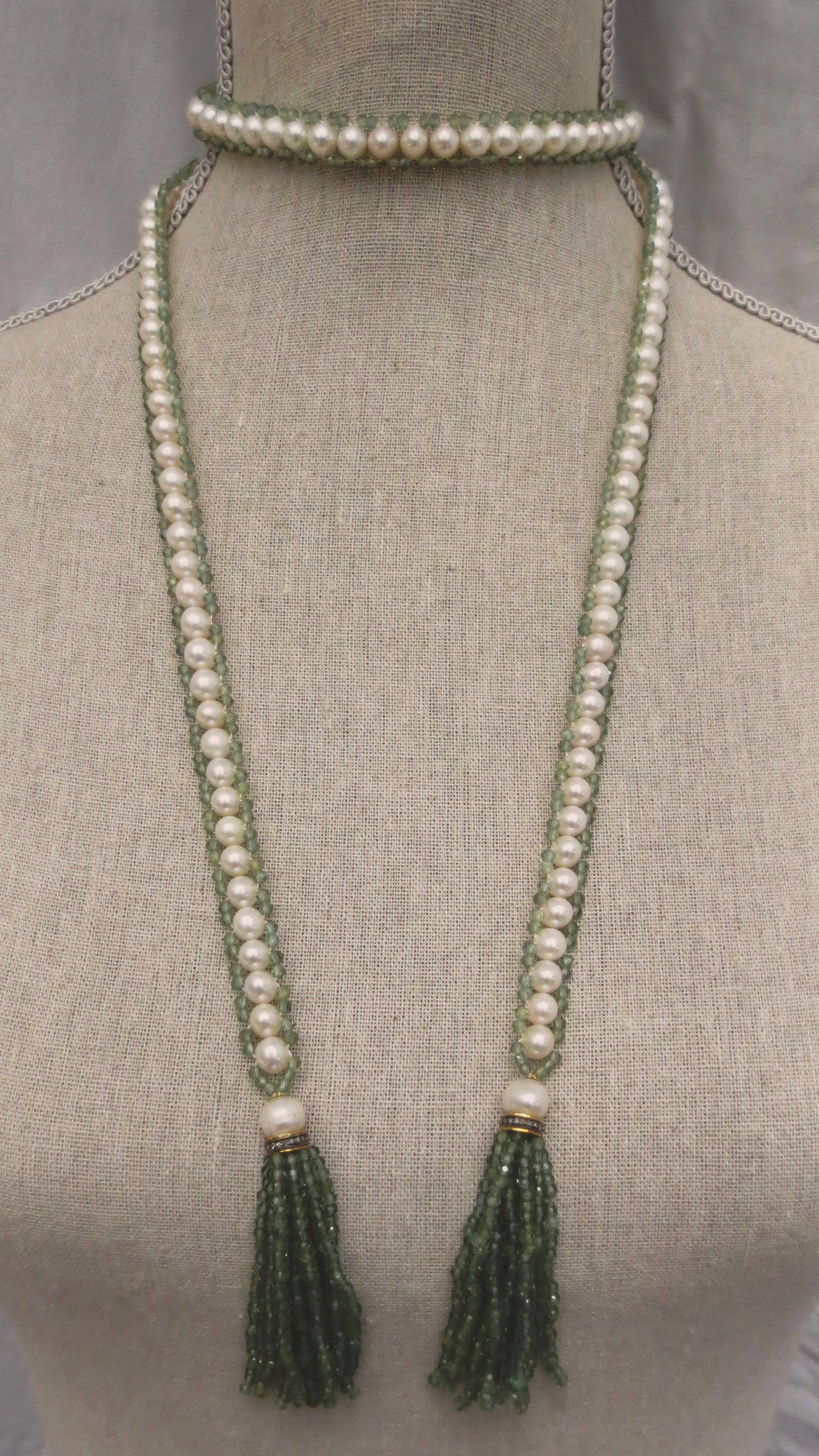 Versatile Pearl and Apatite Bead Sautoir Tassel Necklace with Wedgwood Cameo 4