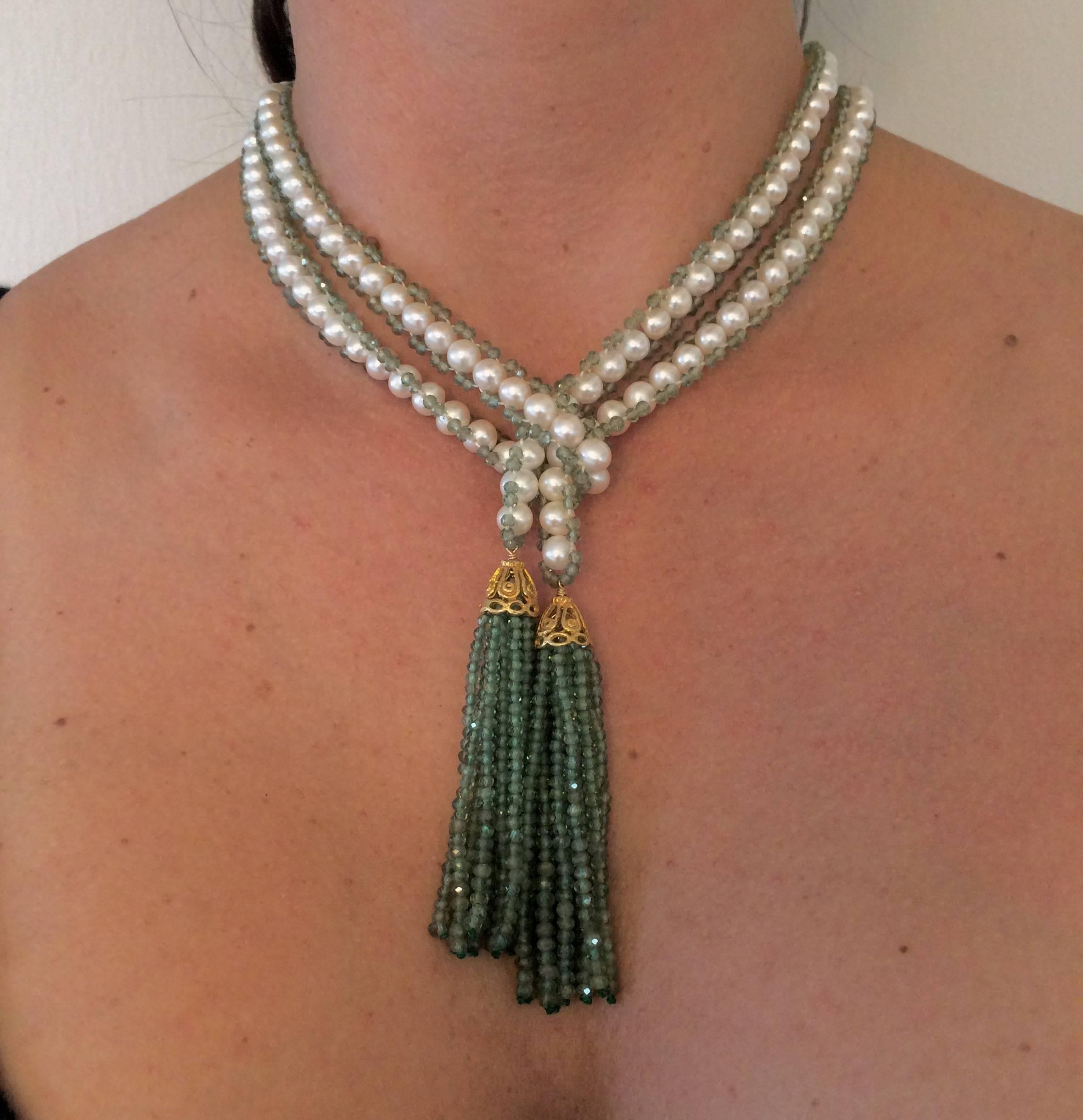 Versatile Pearl and Apatite Bead Sautoir Tassel Necklace with Wedgwood Cameo 5