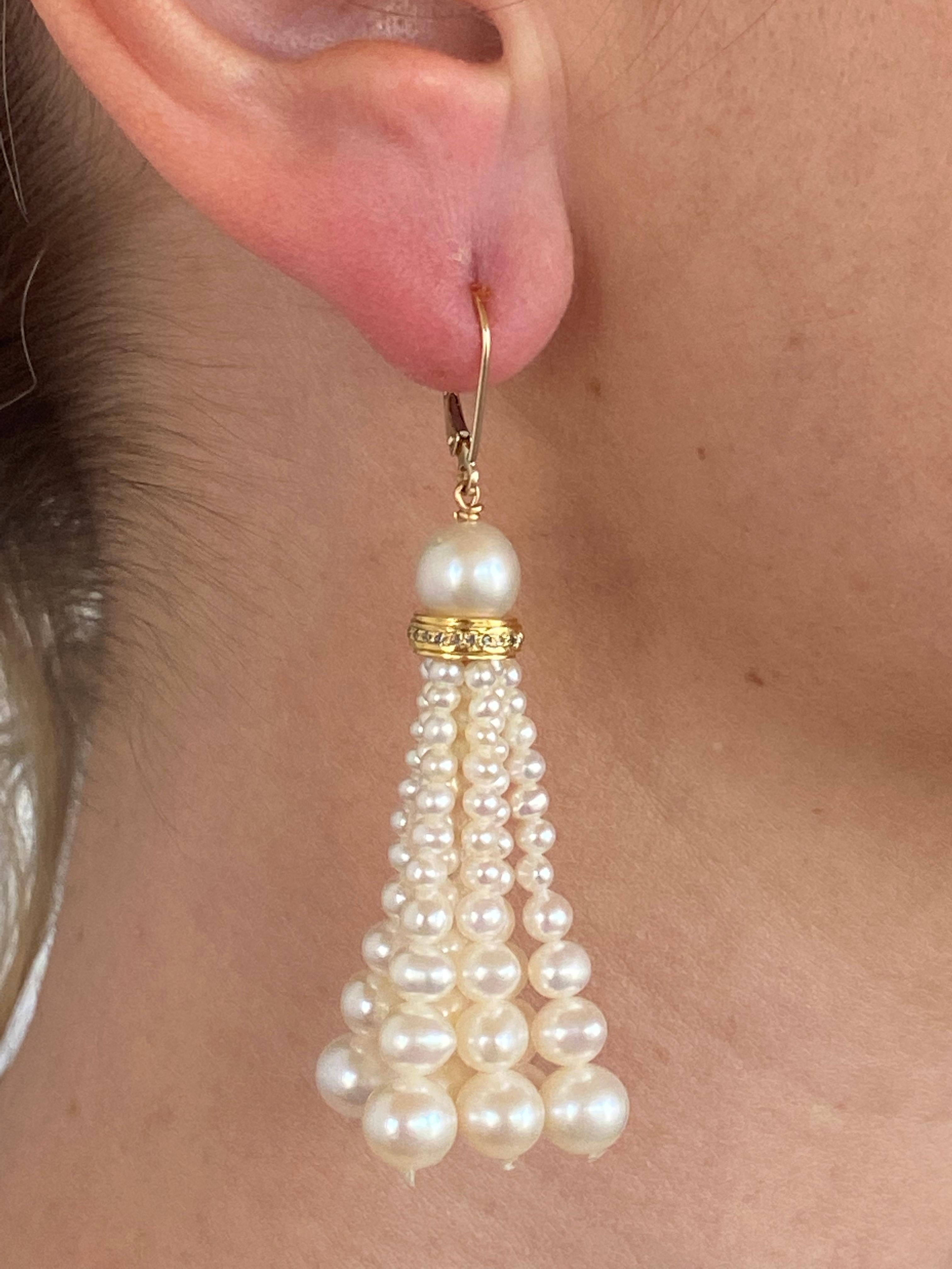 Marina J. Graduated Pearl Earrings with Diamonds & 14k Yellow Gold 2
