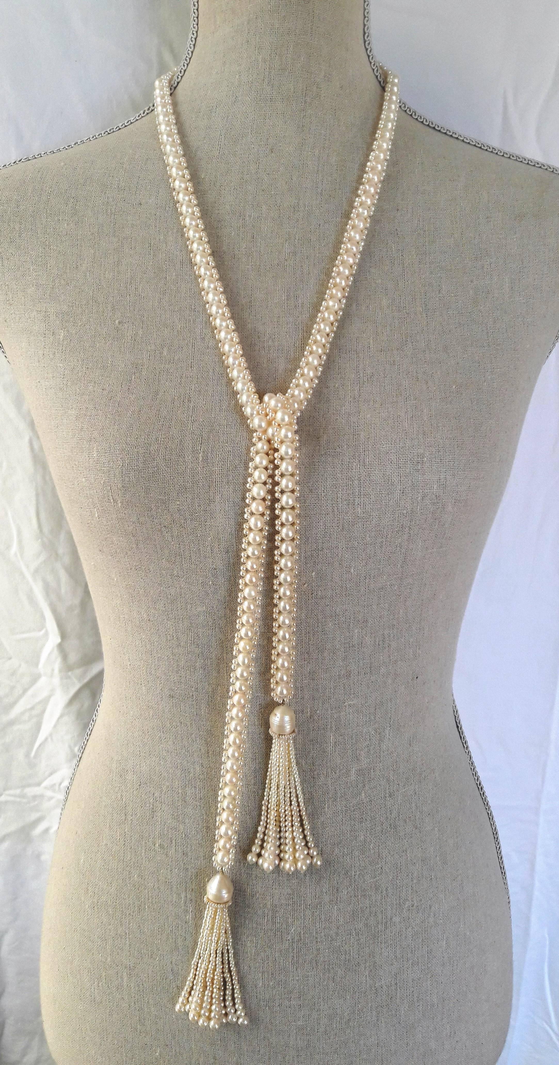 Multi-strand Woven Pearl Sautoir with Baroque and Seed Pearl Tassels 1