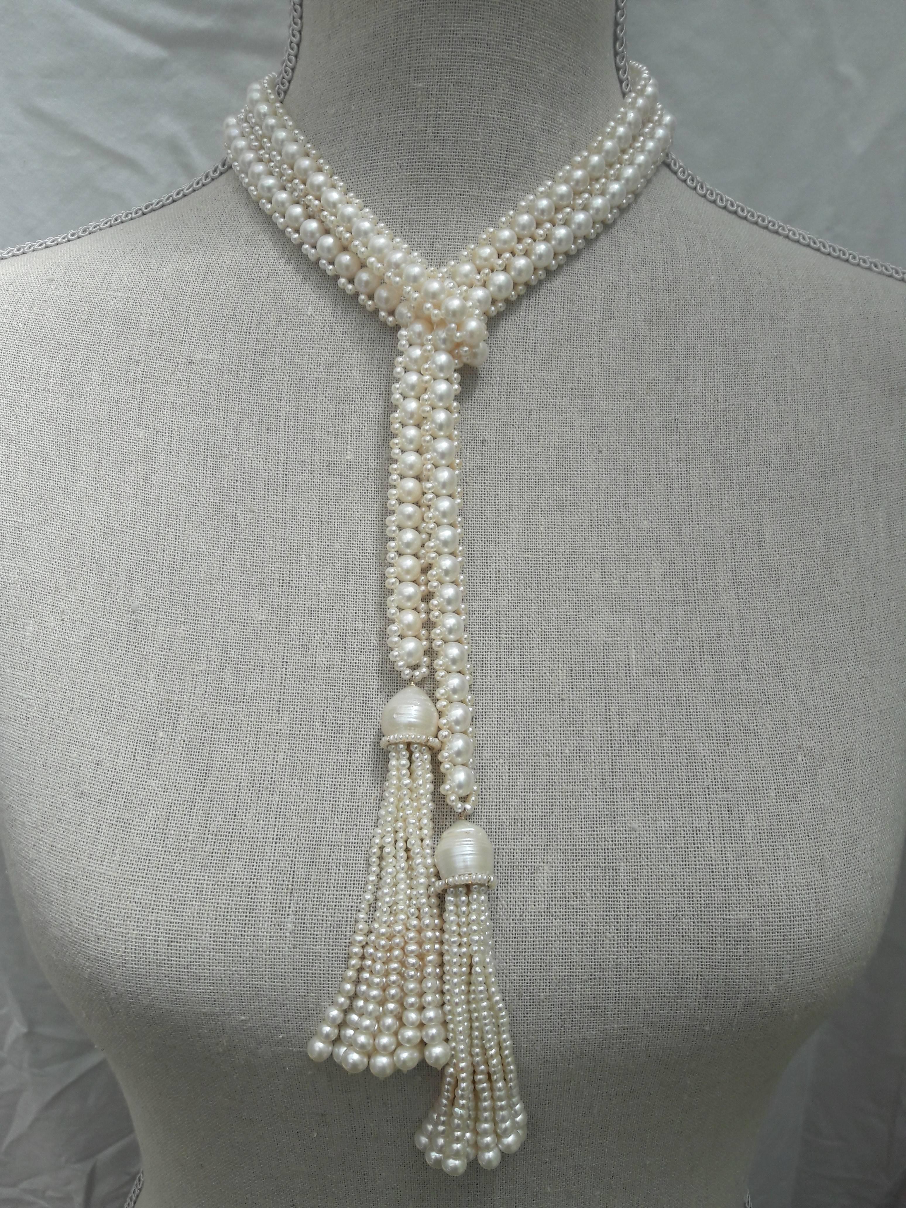 Artist Multi-strand Woven Pearl Sautoir with Baroque and Seed Pearl Tassels