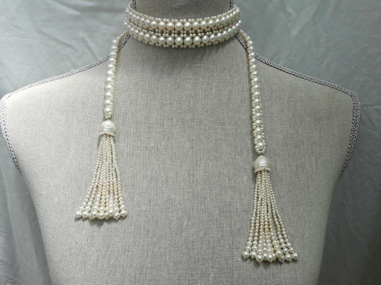 Multi-strand Woven Pearl Sautoir with Baroque and Seed Pearl Tassels at ...