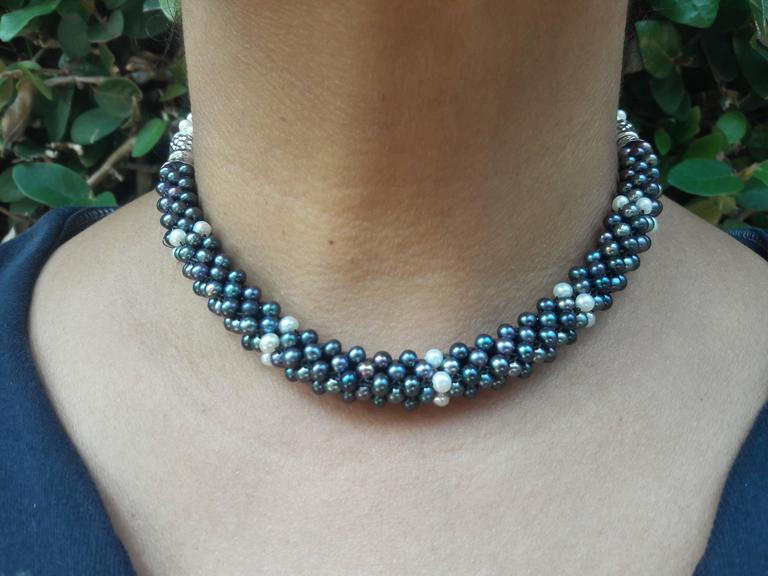 Woven 3D Rope Pearl Necklace Clasp Double Bracelet Set For