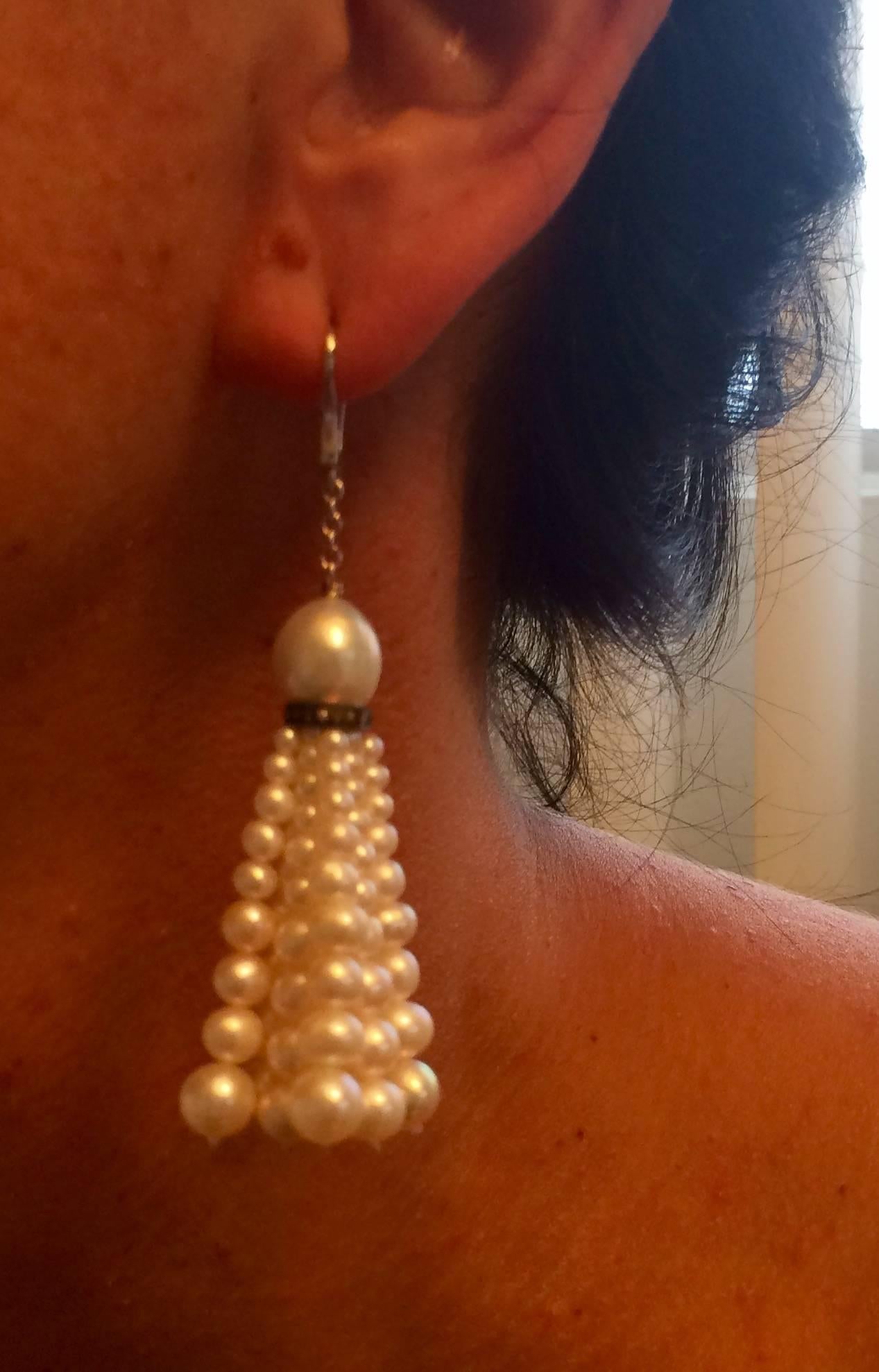 Marina J Graduated Cultured Pearl Tassel Earrings with 14 k  Gold and Diamonds 1