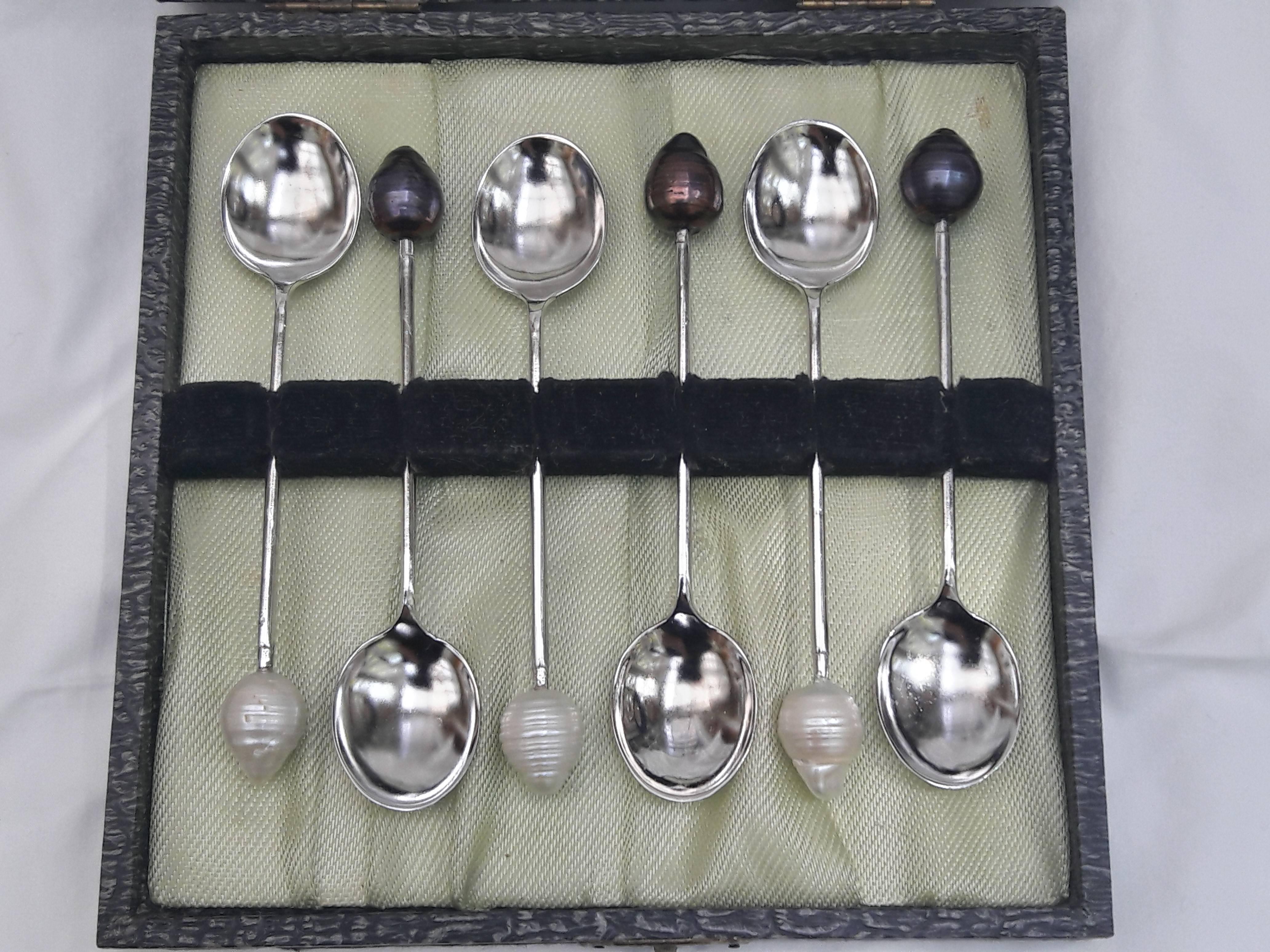 Artist Marina J Sterling Silver Spoons with Baroque Black and White Pearls and Diamonds