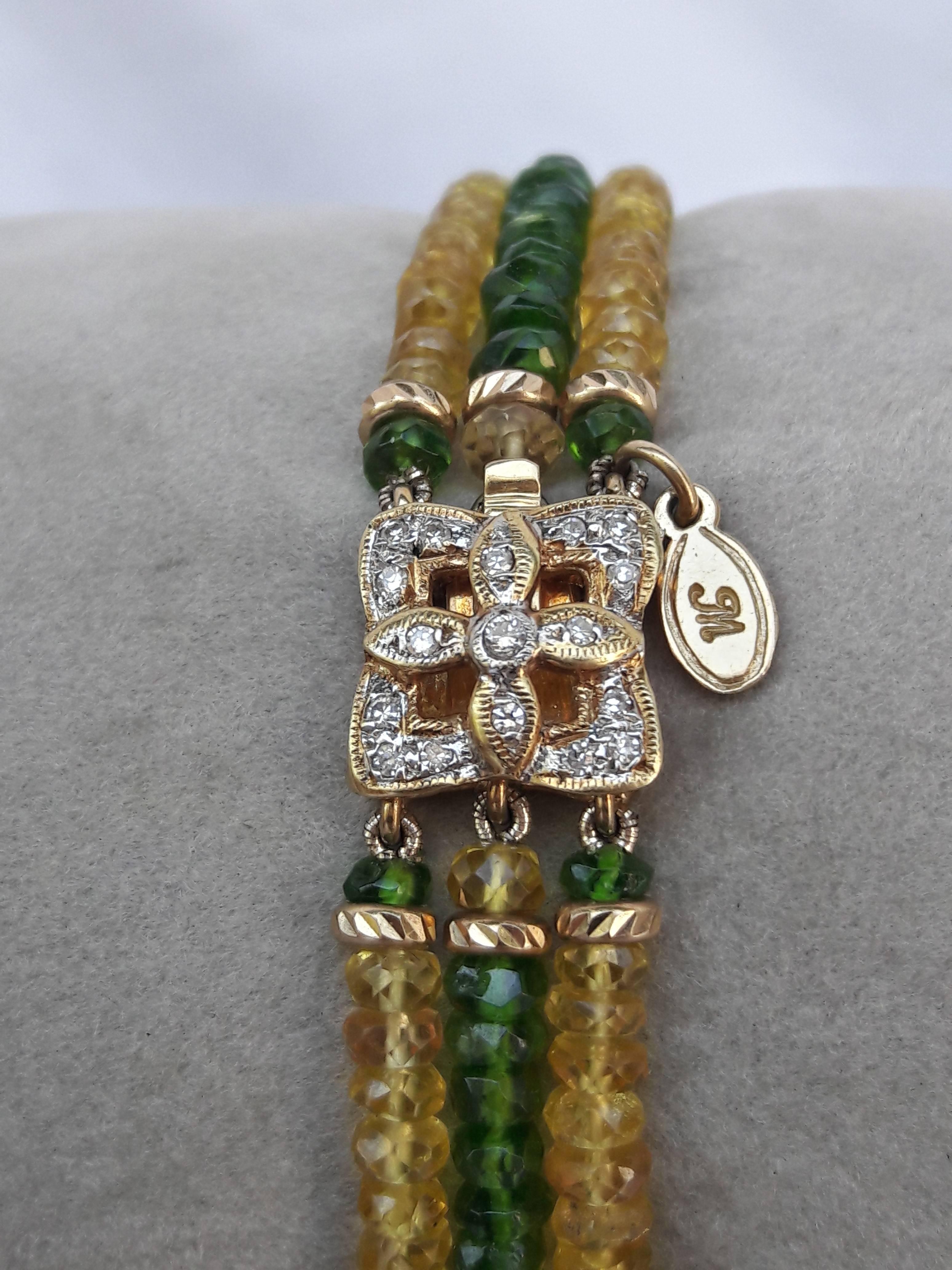 Artist Tsavorite Citrine Faceted Bead Bracelet with Diamond Gold Clasp Centre