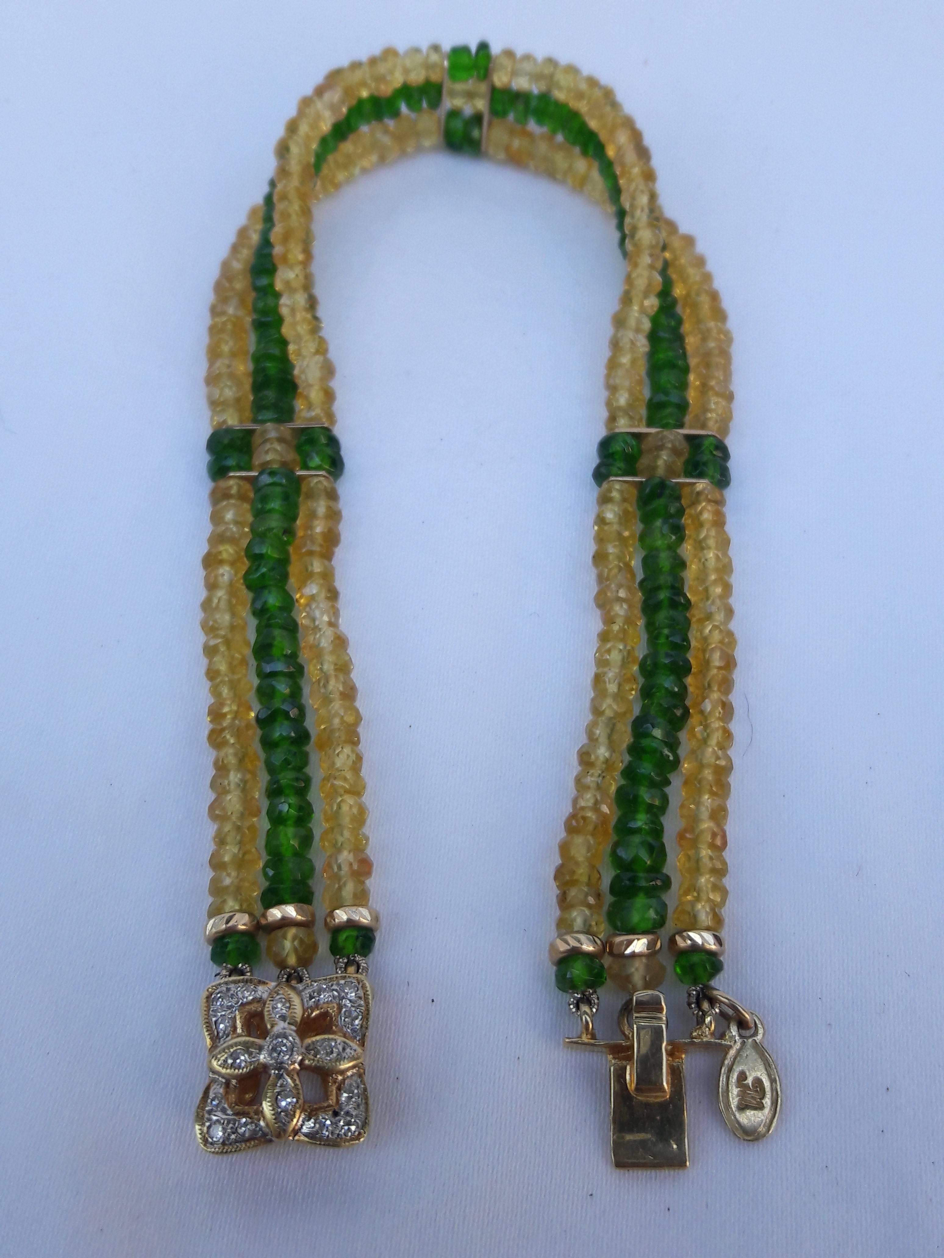 Tsavorite Citrine Faceted Bead Bracelet with Diamond Gold Clasp Centre In New Condition In Los Angeles, CA