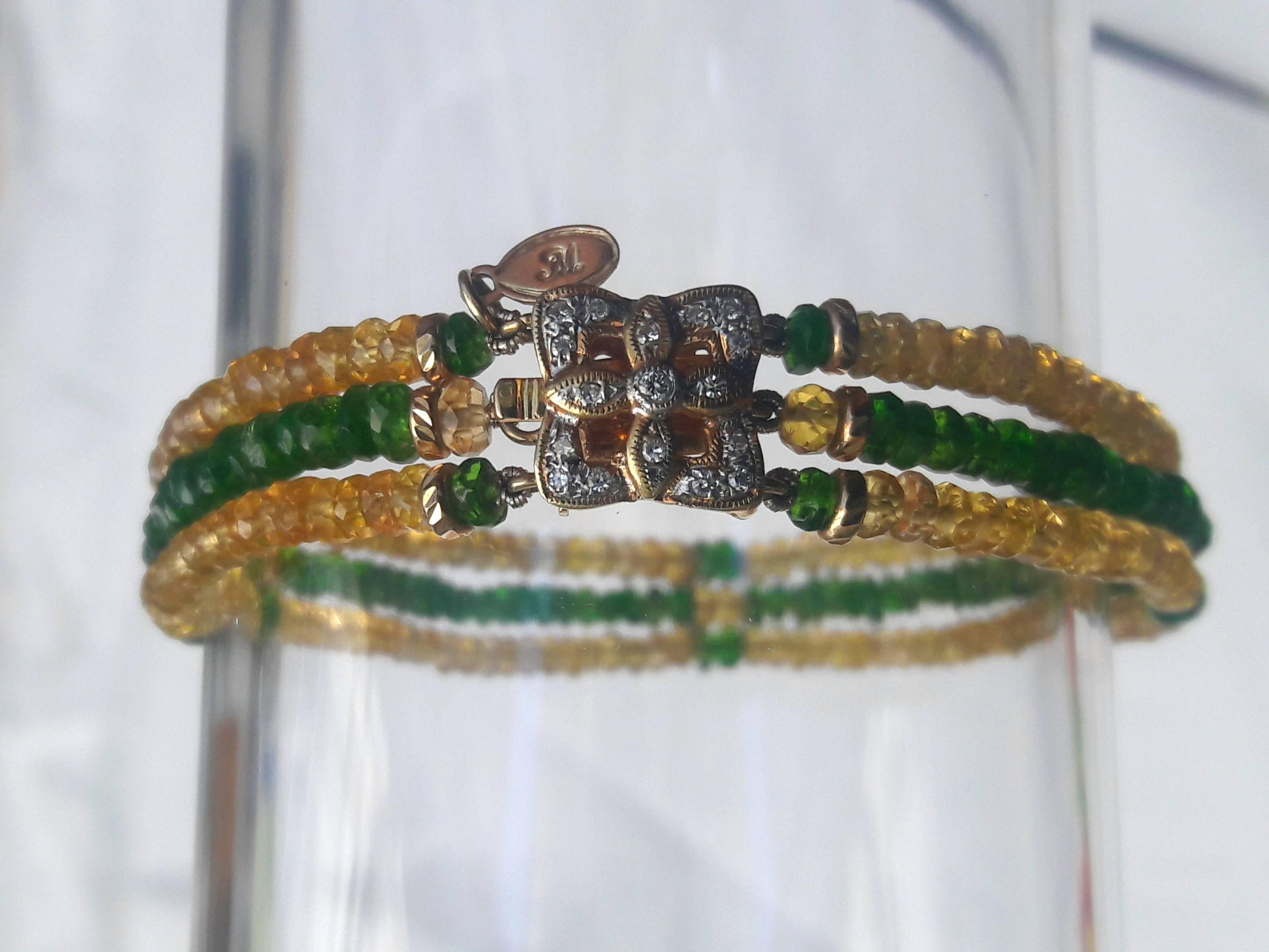 Tsavorite Citrine Faceted Bead Bracelet with Diamond Gold Clasp Centre 1