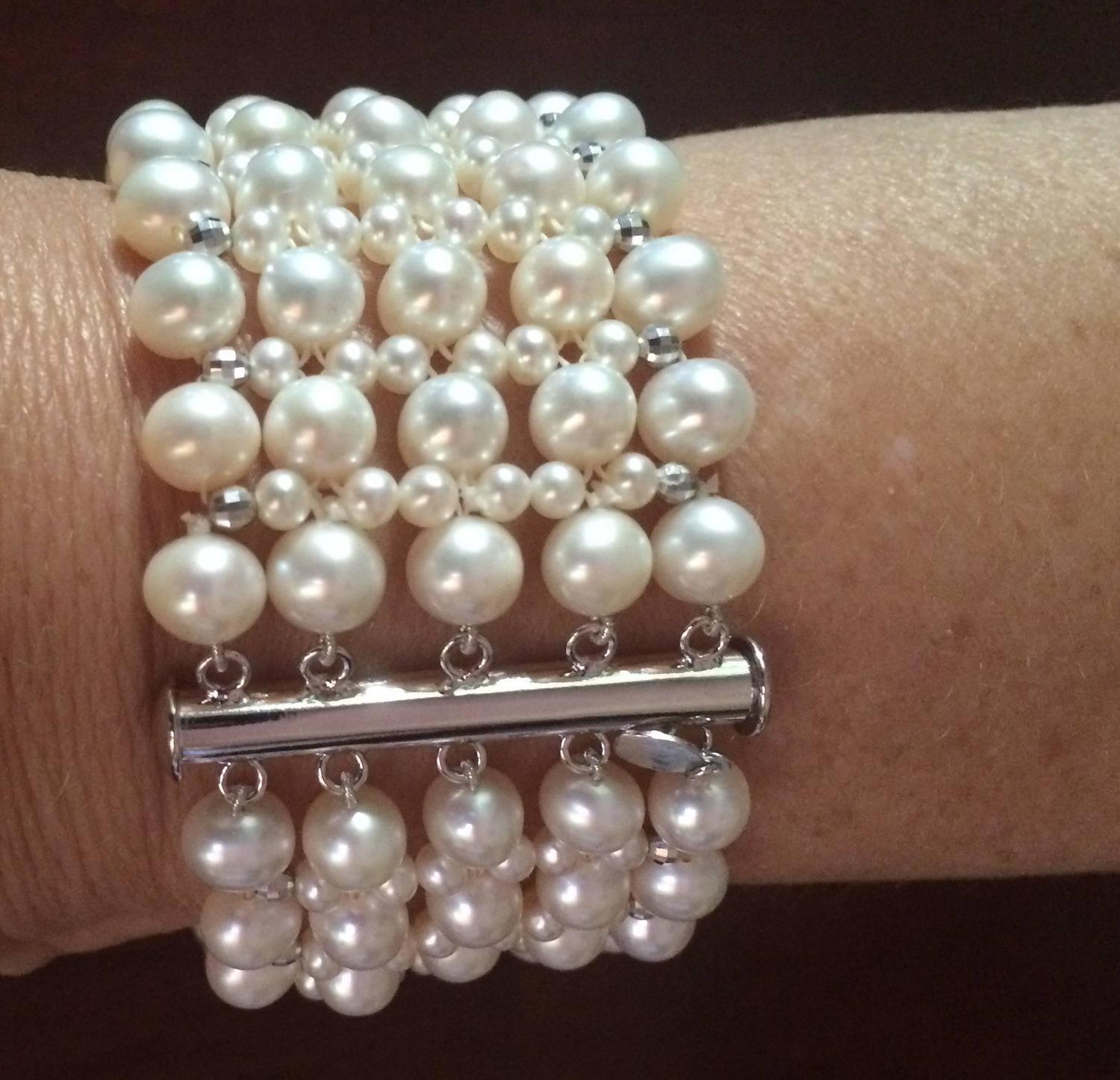 Multi Strand Intricately Woven Pearl Bracelet For Sale at 1stdibs