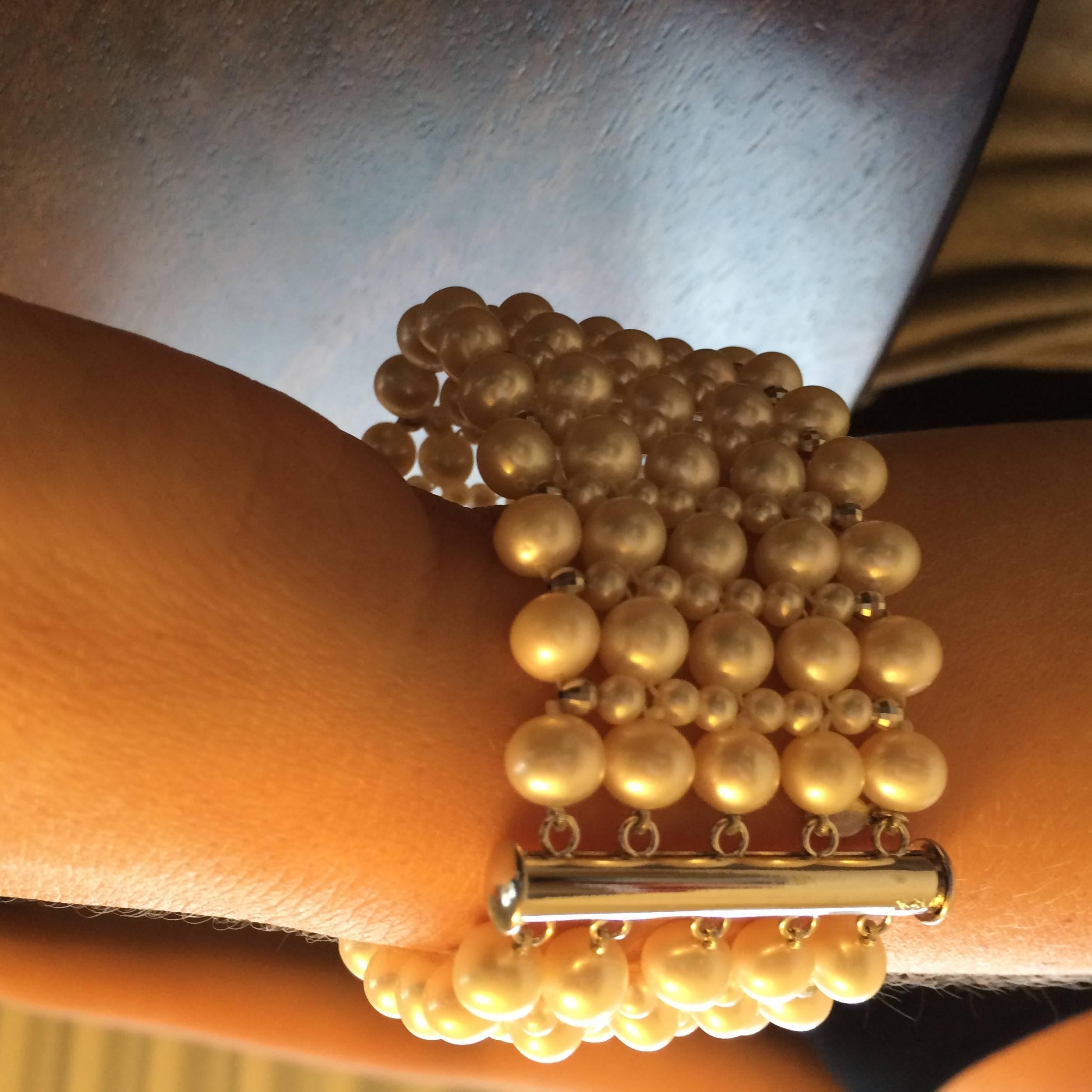 Marina J Multi Strand Intricately Woven Pearl Bracelet with Rhodium Silver Clasp In New Condition In Los Angeles, CA