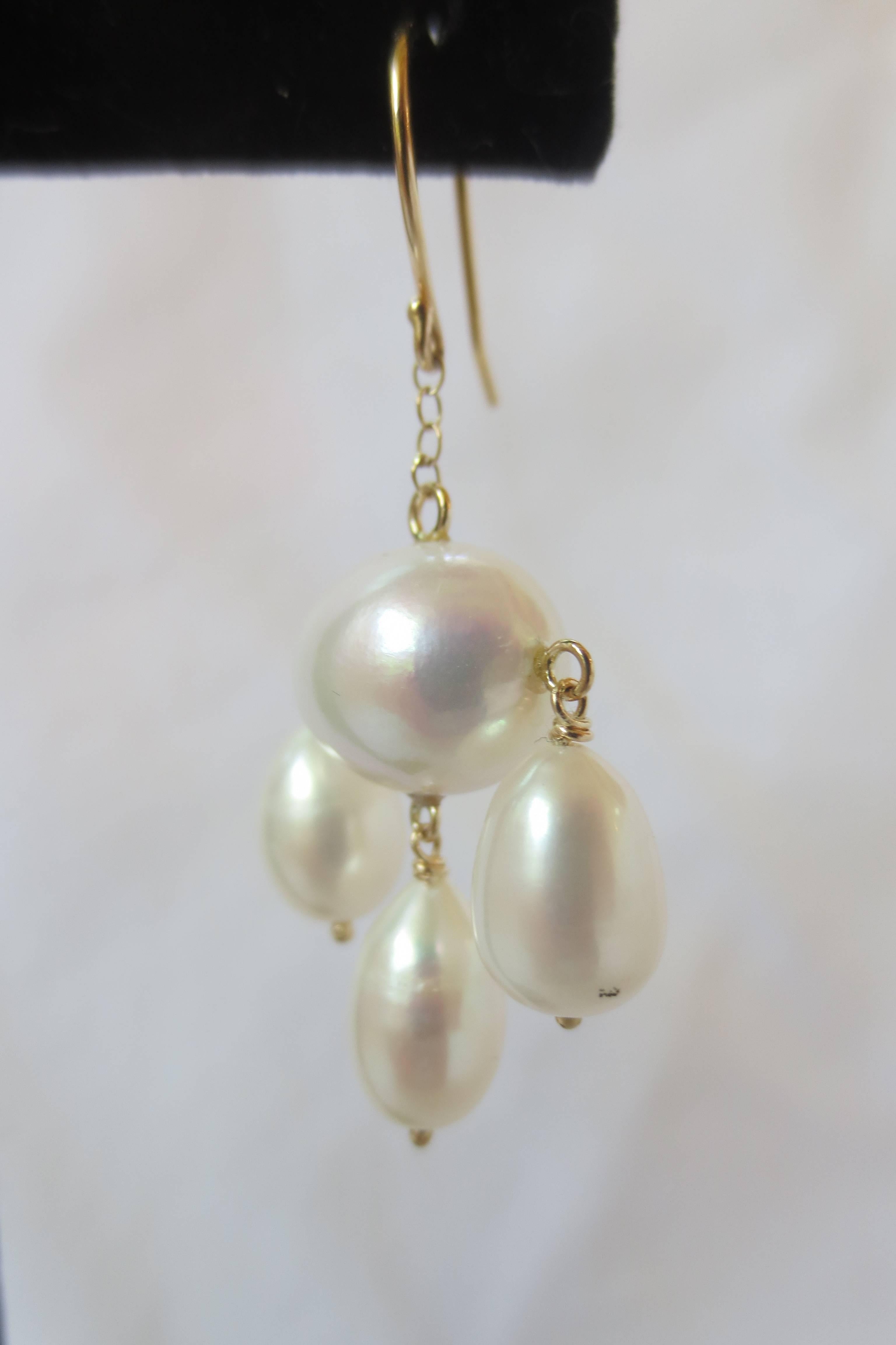 Artist Baroque Pearl Dangle Earrings with Yellow Gold Findings