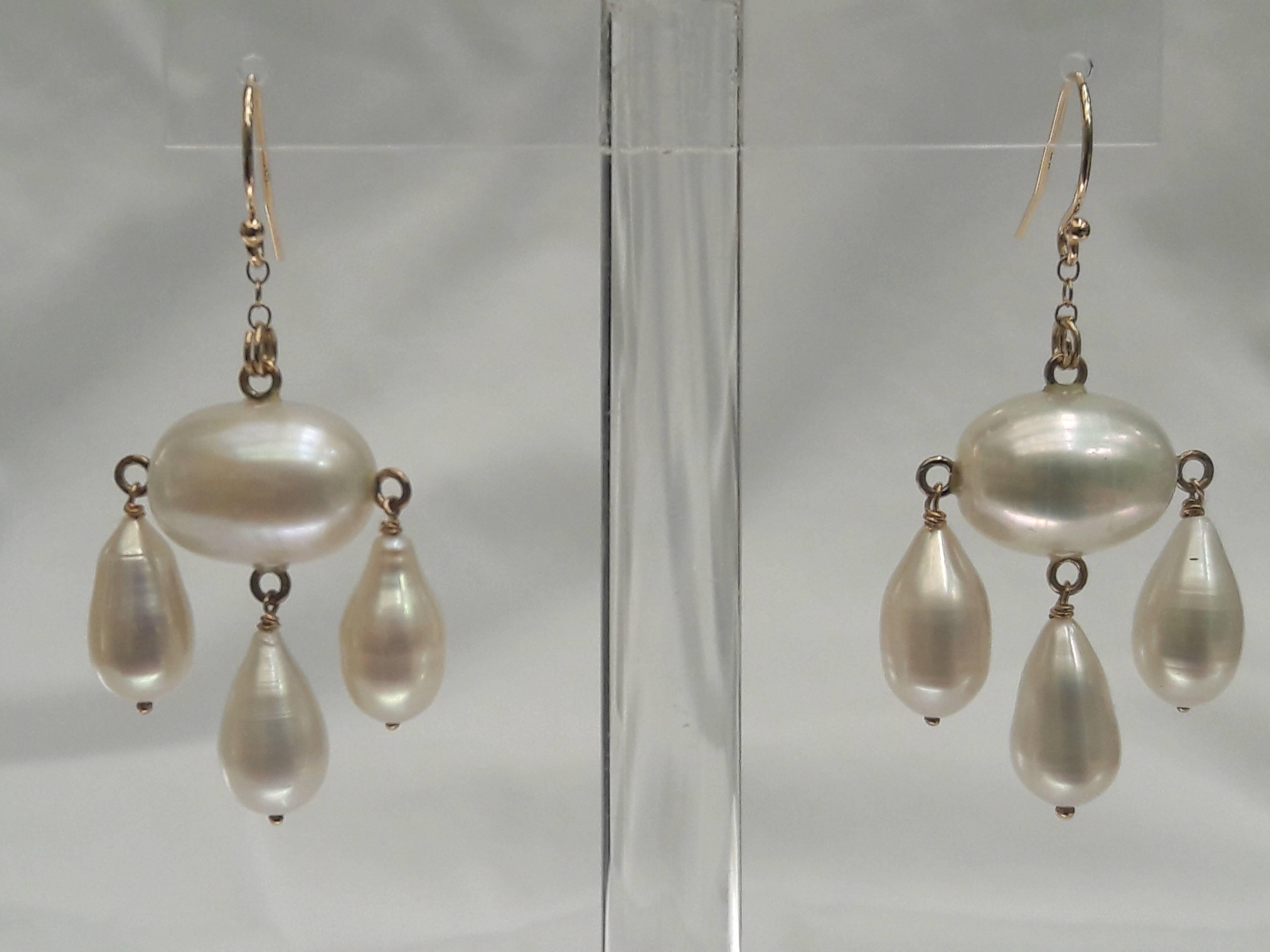 Baroque Pearl Dangle Earrings with Yellow Gold Findings In New Condition In Los Angeles, CA