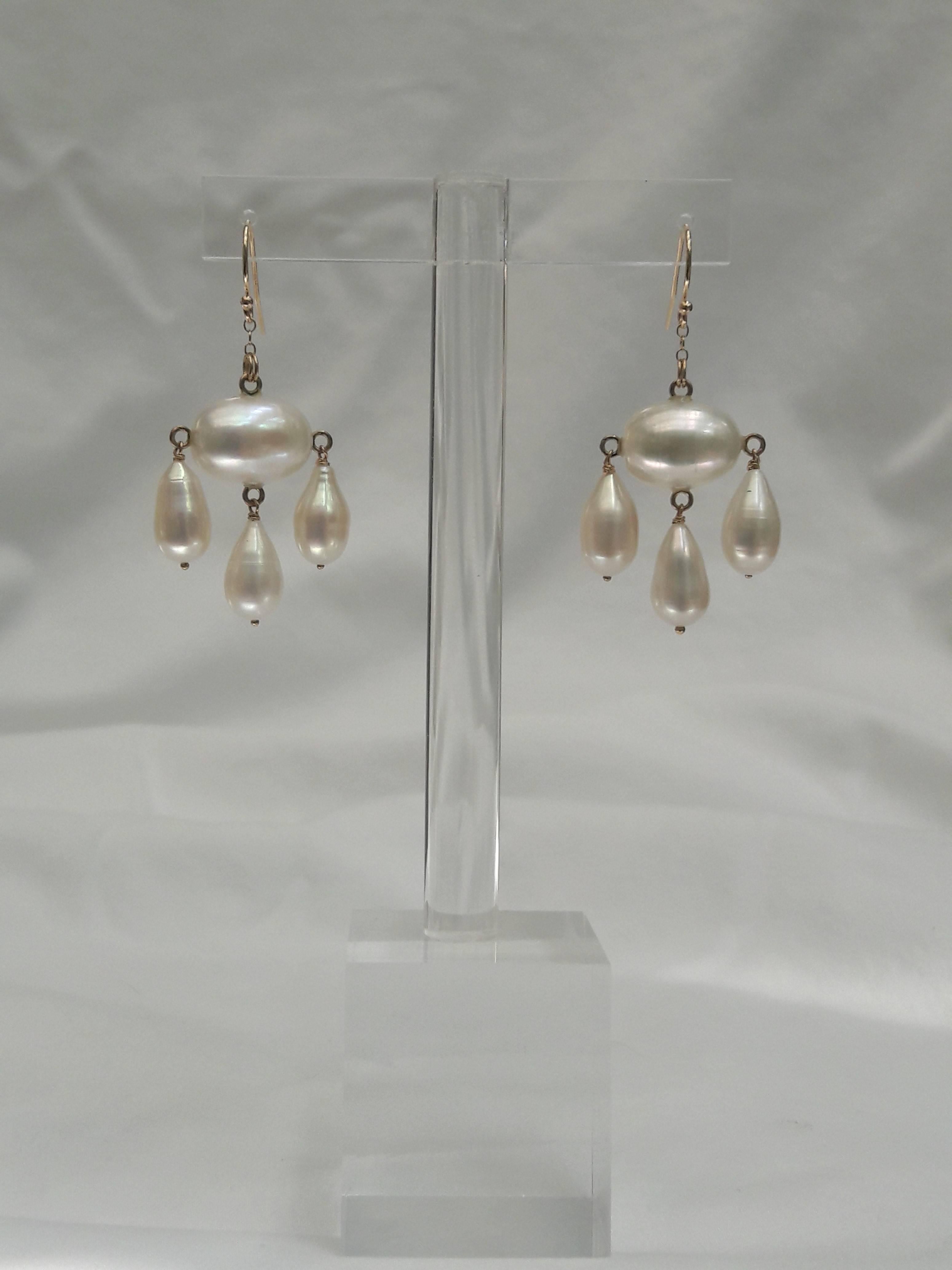 Women's Baroque Pearl Dangle Earrings with Yellow Gold Findings