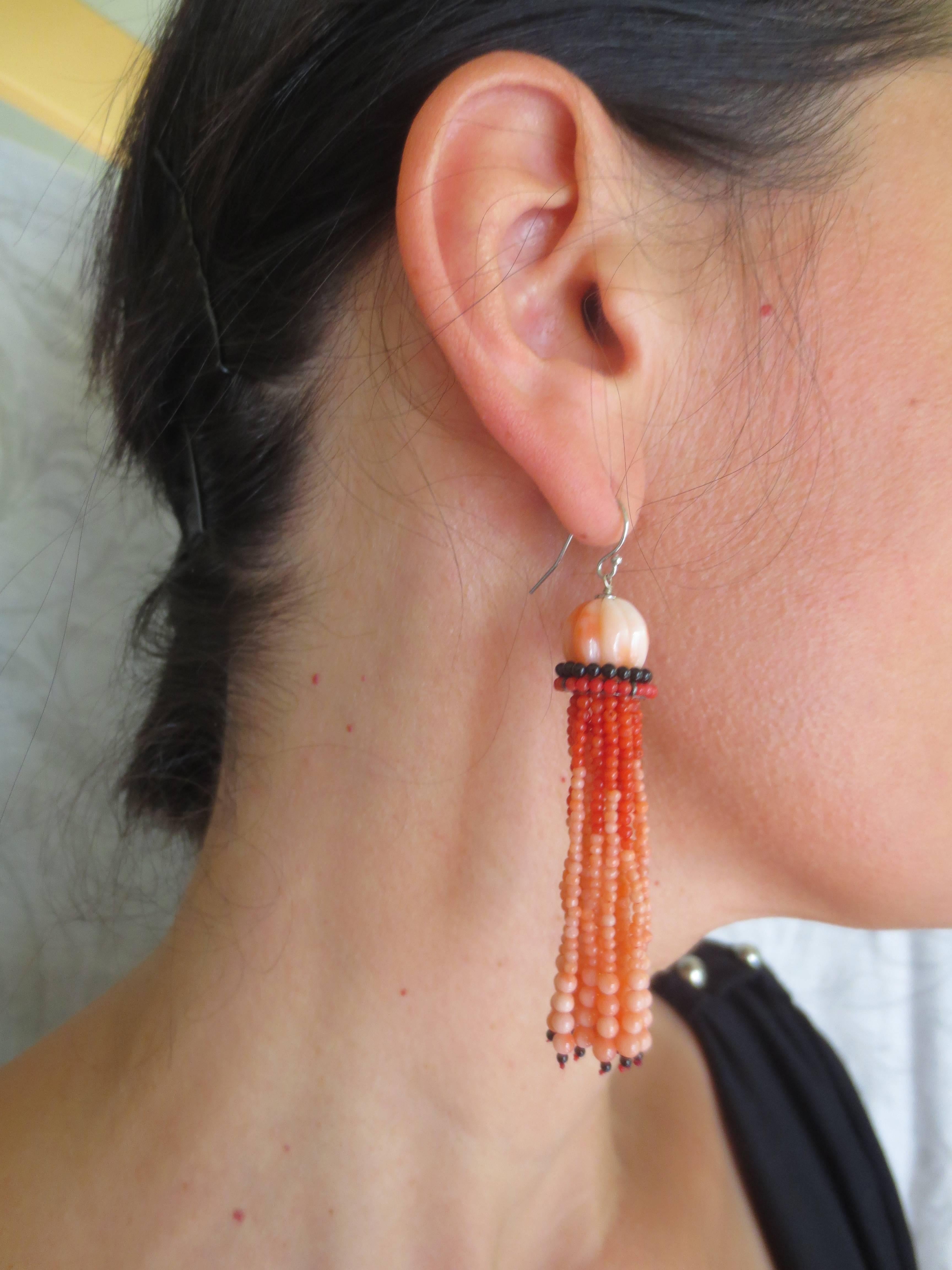 coral tassel earrings